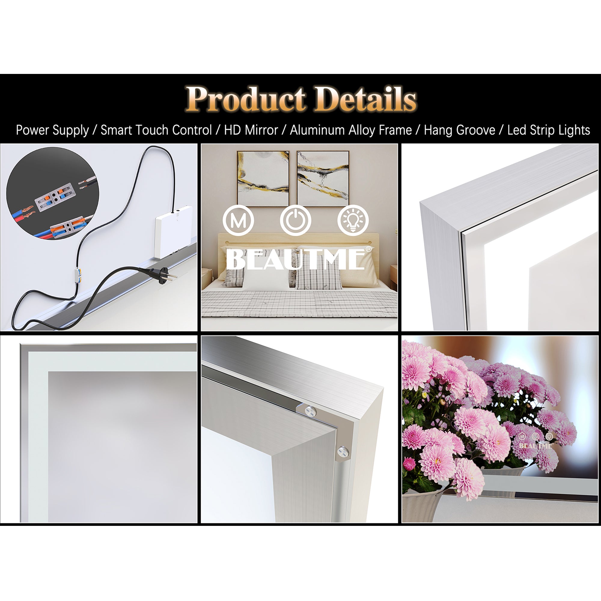 Rectangular Framed Wall Mounted LED Bathroom Vanity Mirror