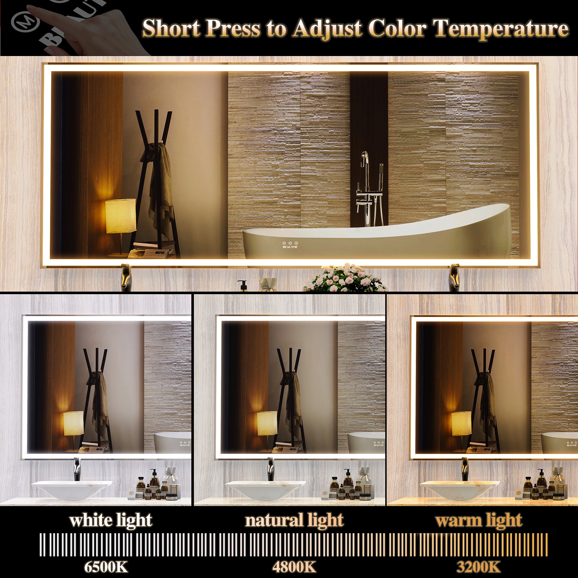 Rectangular Framed Wall Mounted LED Bathroom Vanity Mirror