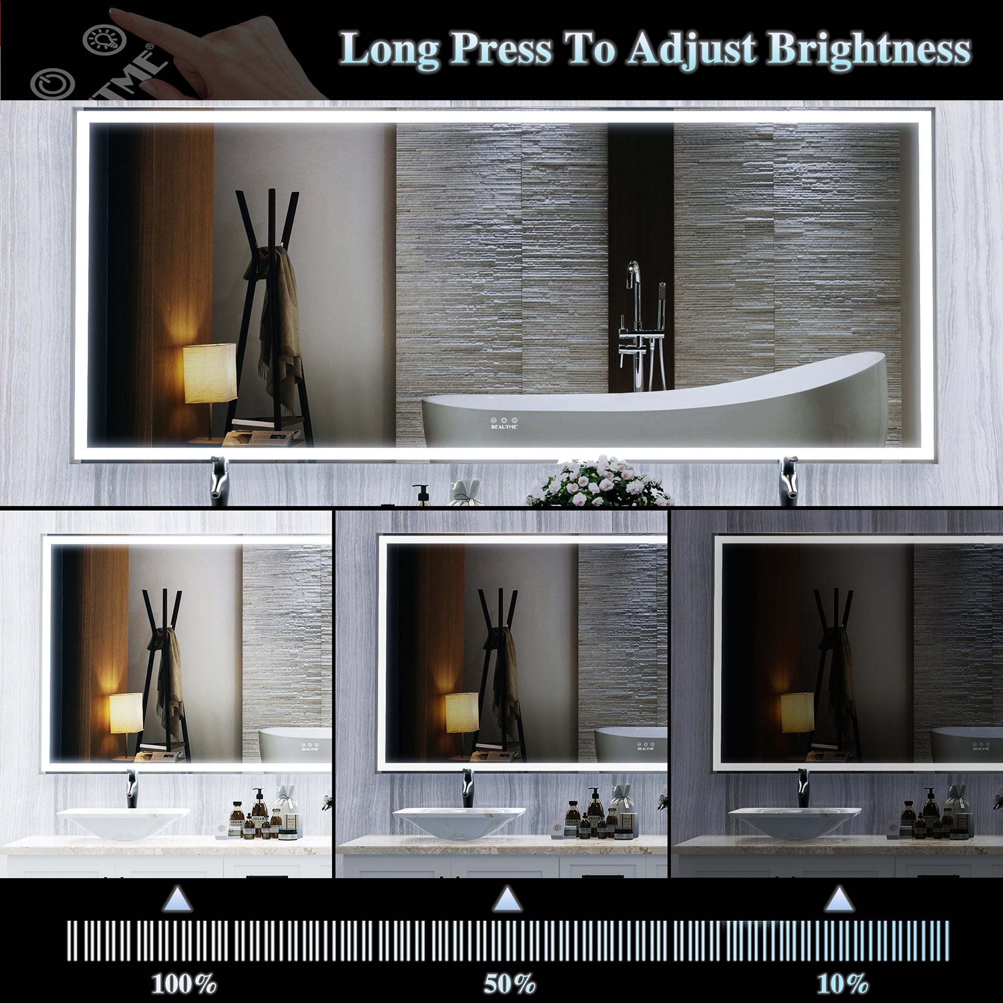 Rectangular Framed Wall Mounted LED Bathroom Vanity Mirror