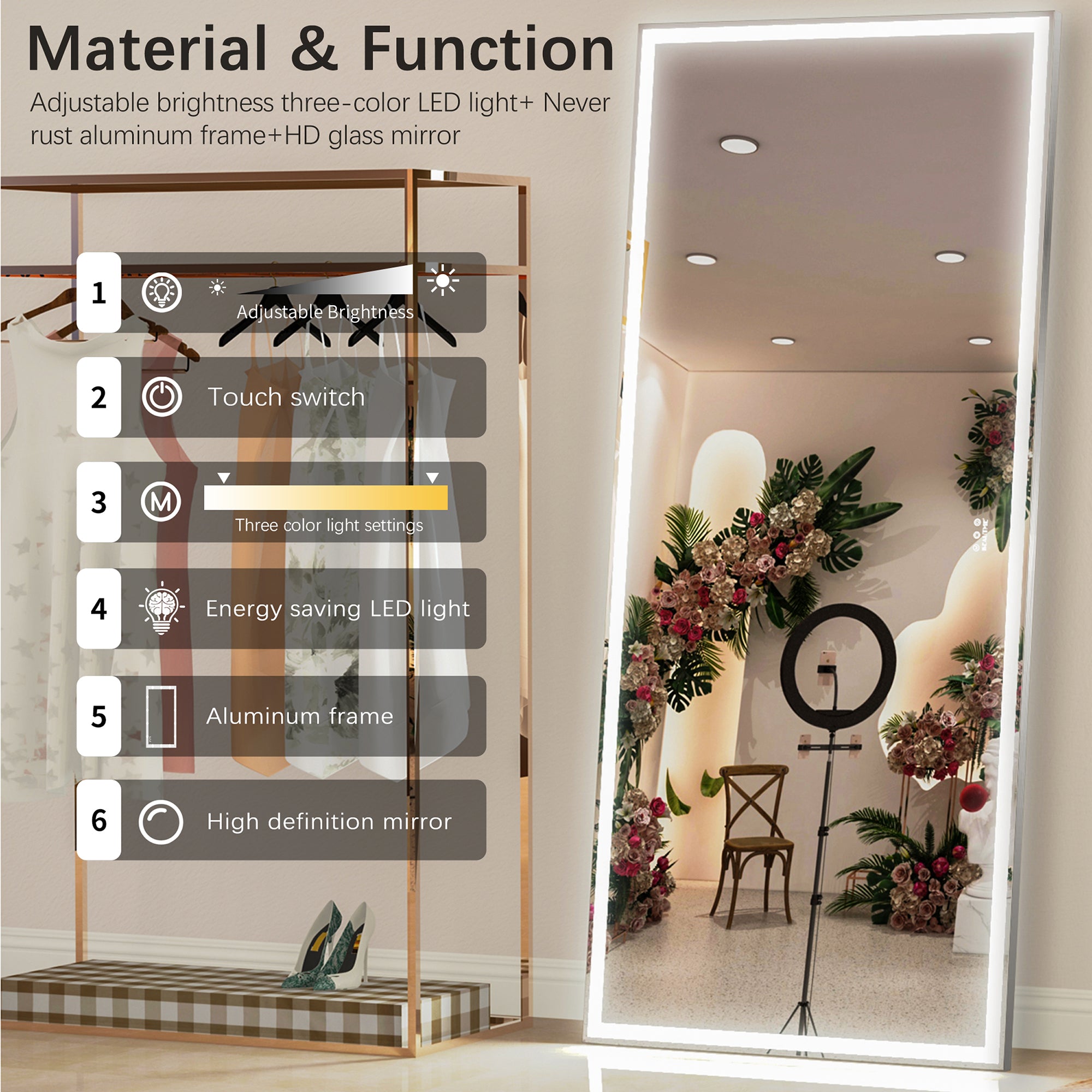Rectangular Framed Wall Mounted LED Bathroom Vanity Mirror