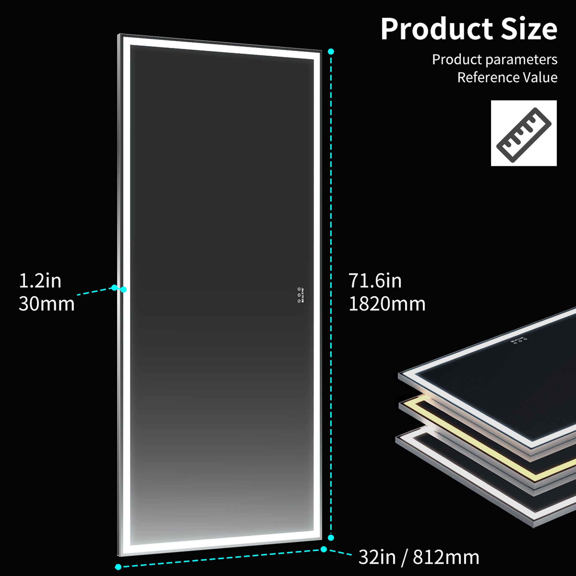 Rectangular Framed Wall Mounted LED Bathroom Vanity Mirror