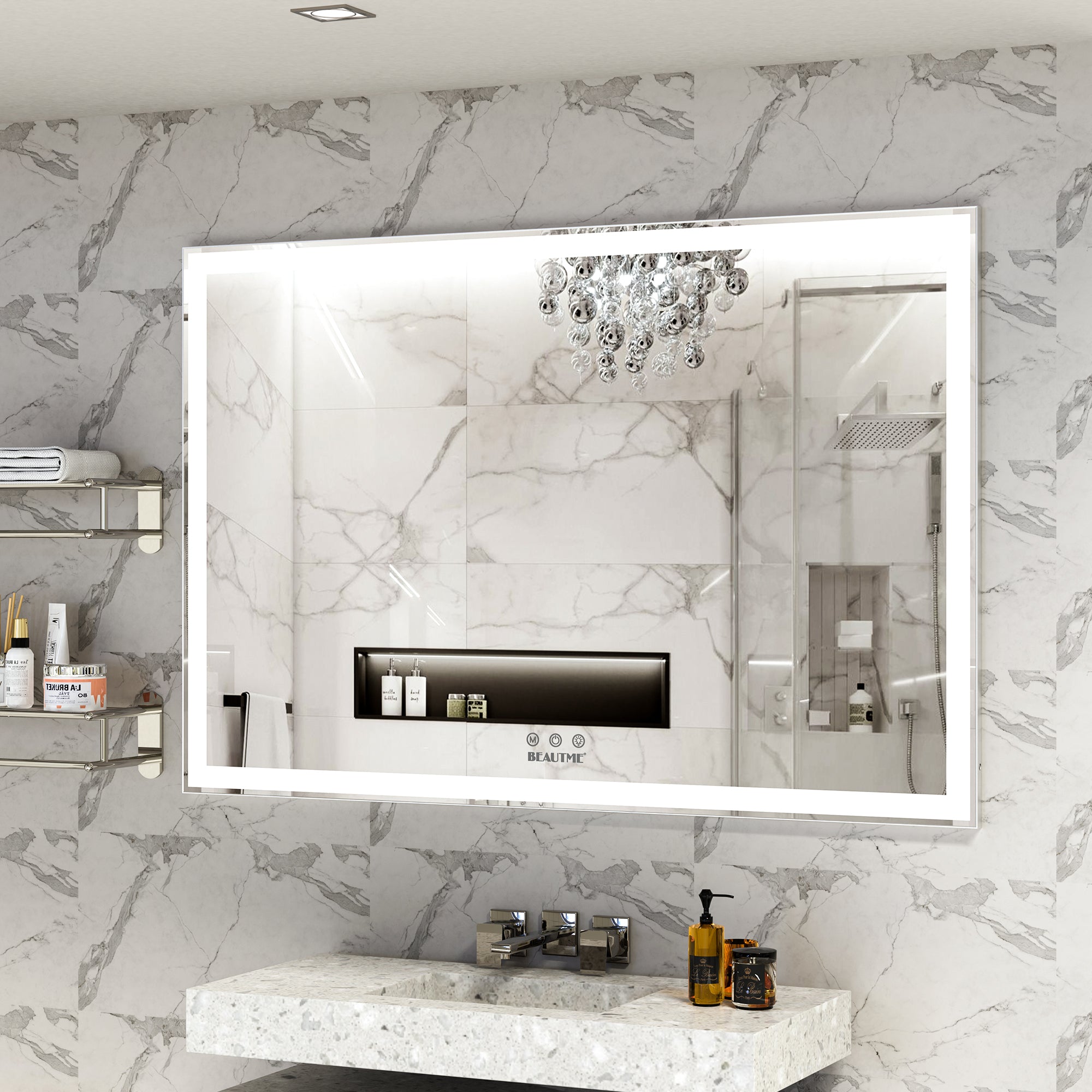Rectangular Framed Wall Mounted LED Bathroom Vanity Mirror