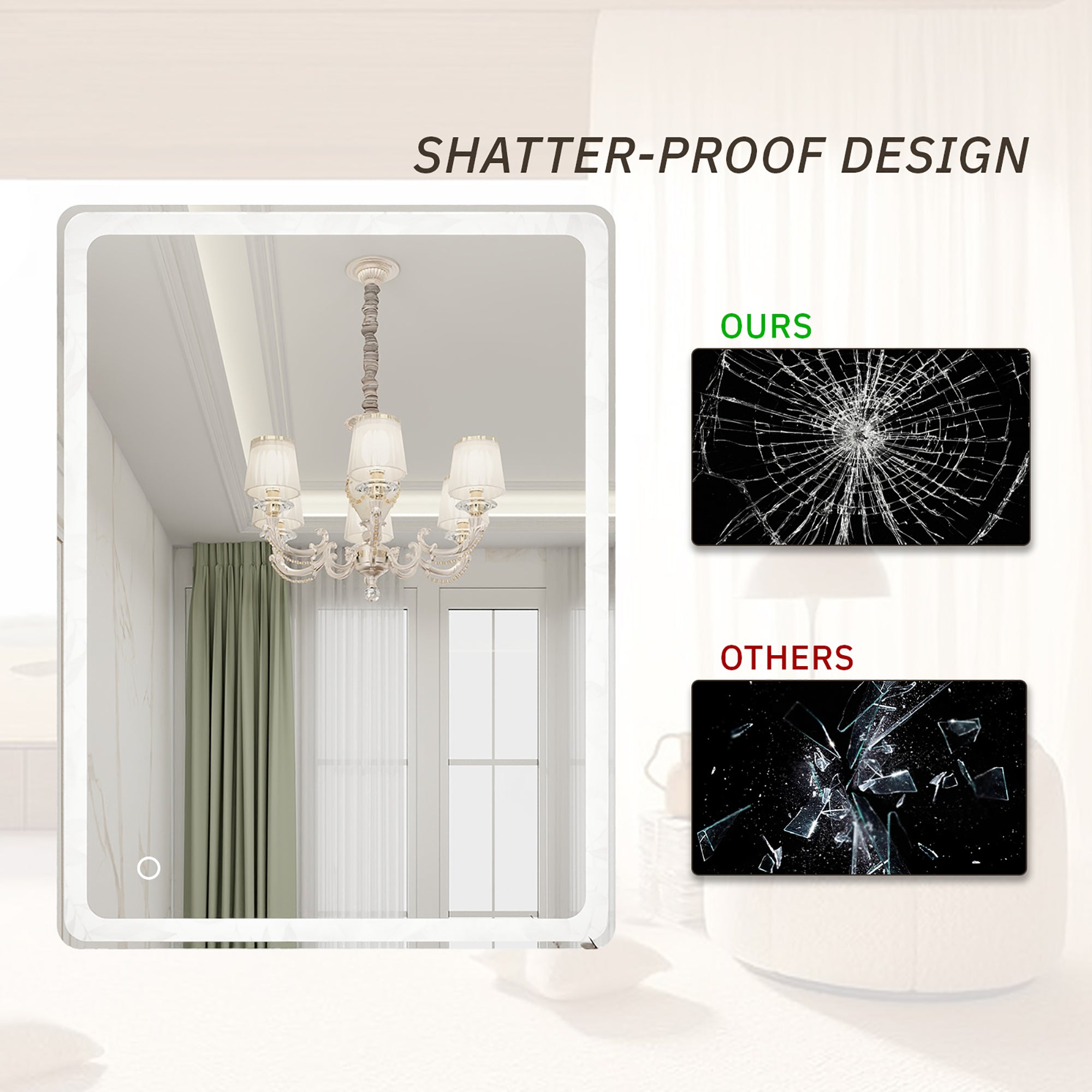 Rectangular Frameless Dimmable Wall Mounted LED Bathroom Vanity Mirror