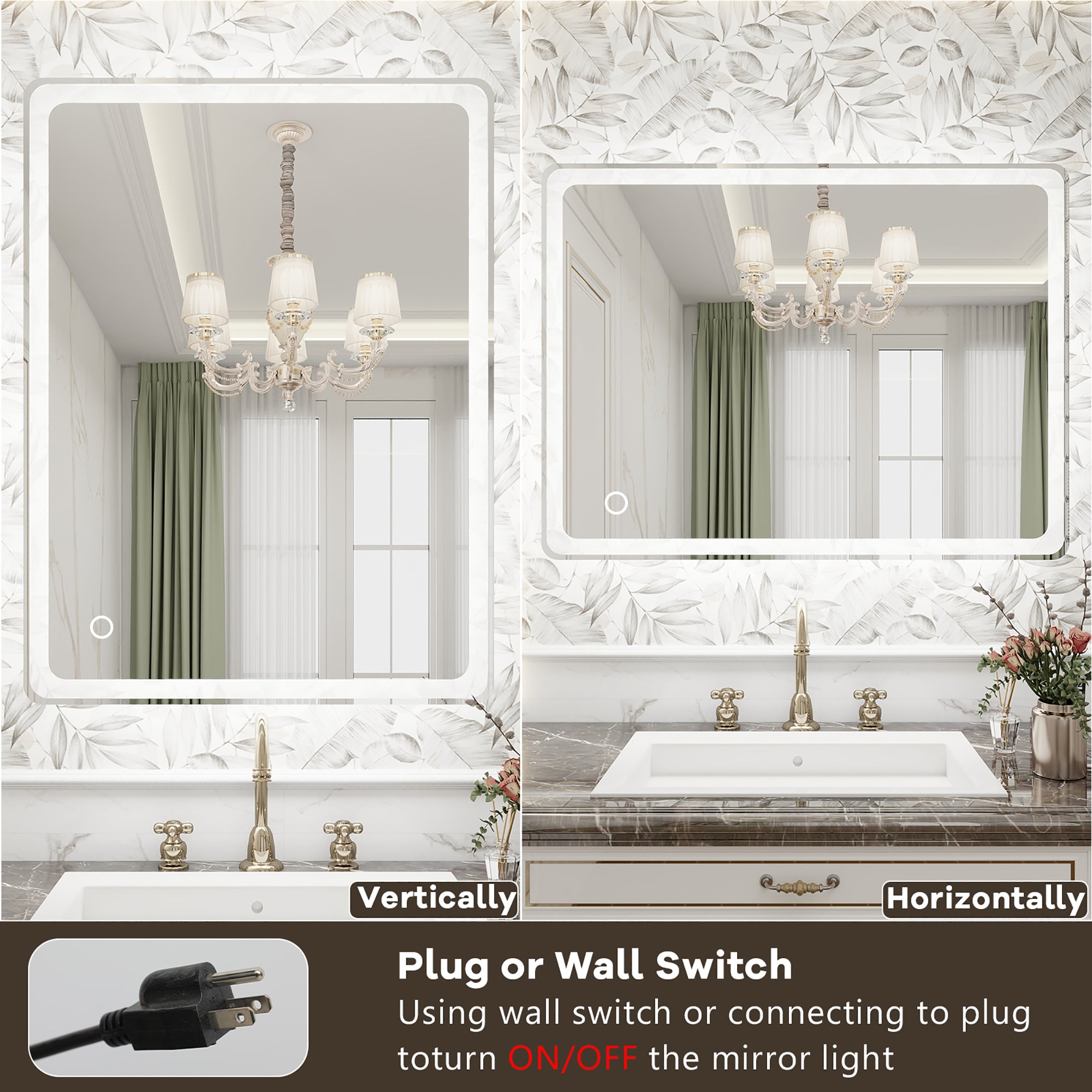 Rectangular Frameless Dimmable Wall Mounted LED Bathroom Vanity Mirror