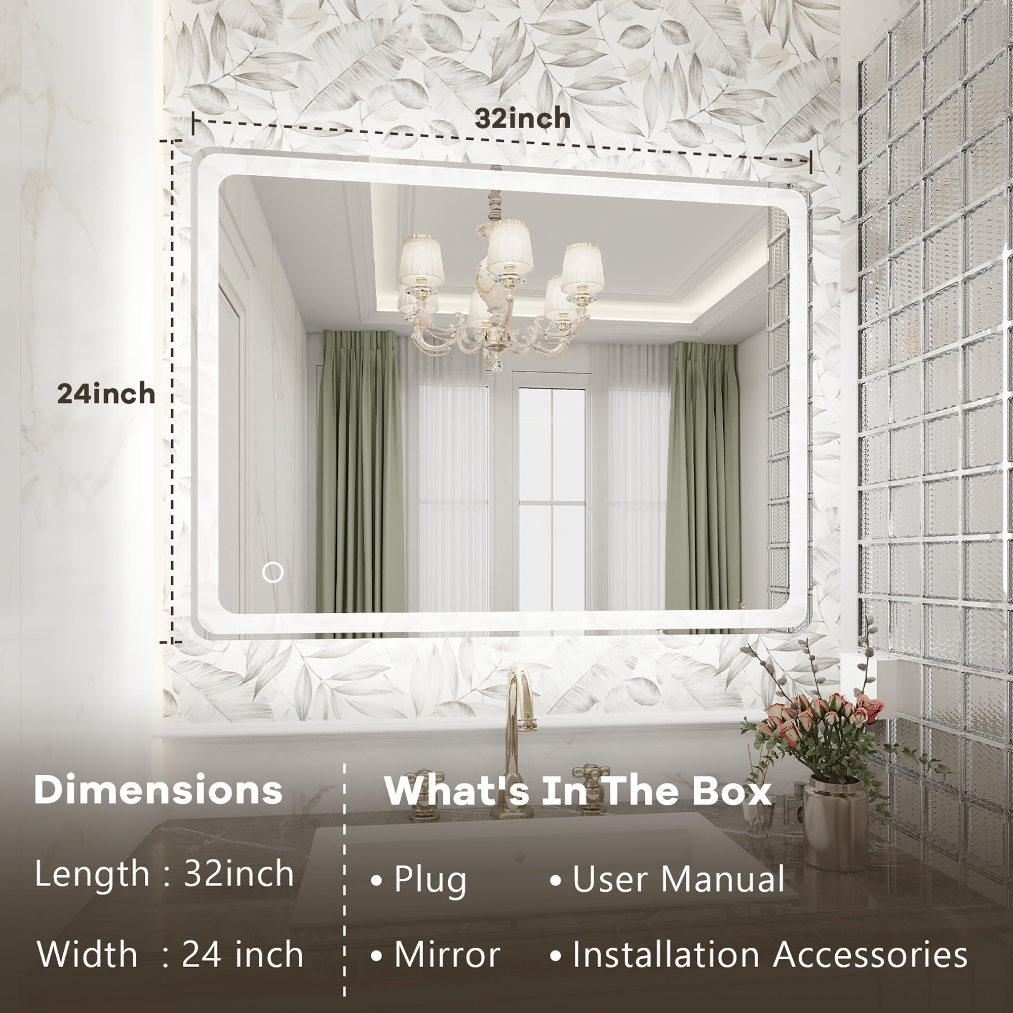 Rectangular Frameless Dimmable Wall Mounted LED Bathroom Vanity Mirror