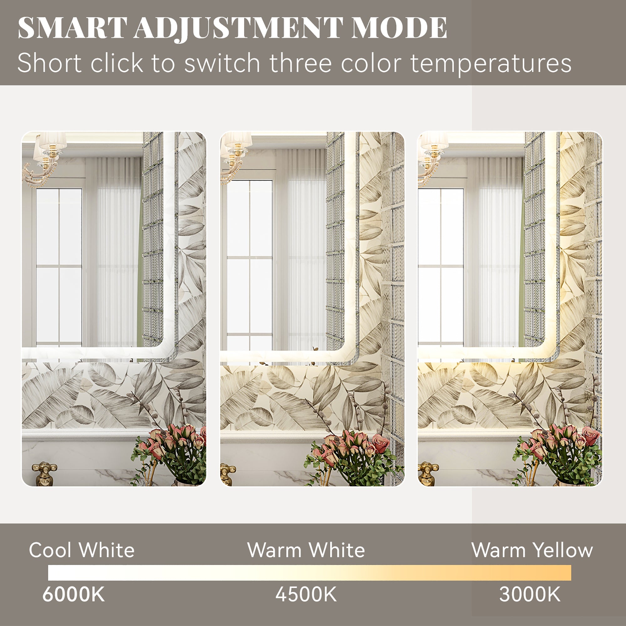 Rectangular Frameless Dimmable Wall Mounted LED Bathroom Vanity Mirror