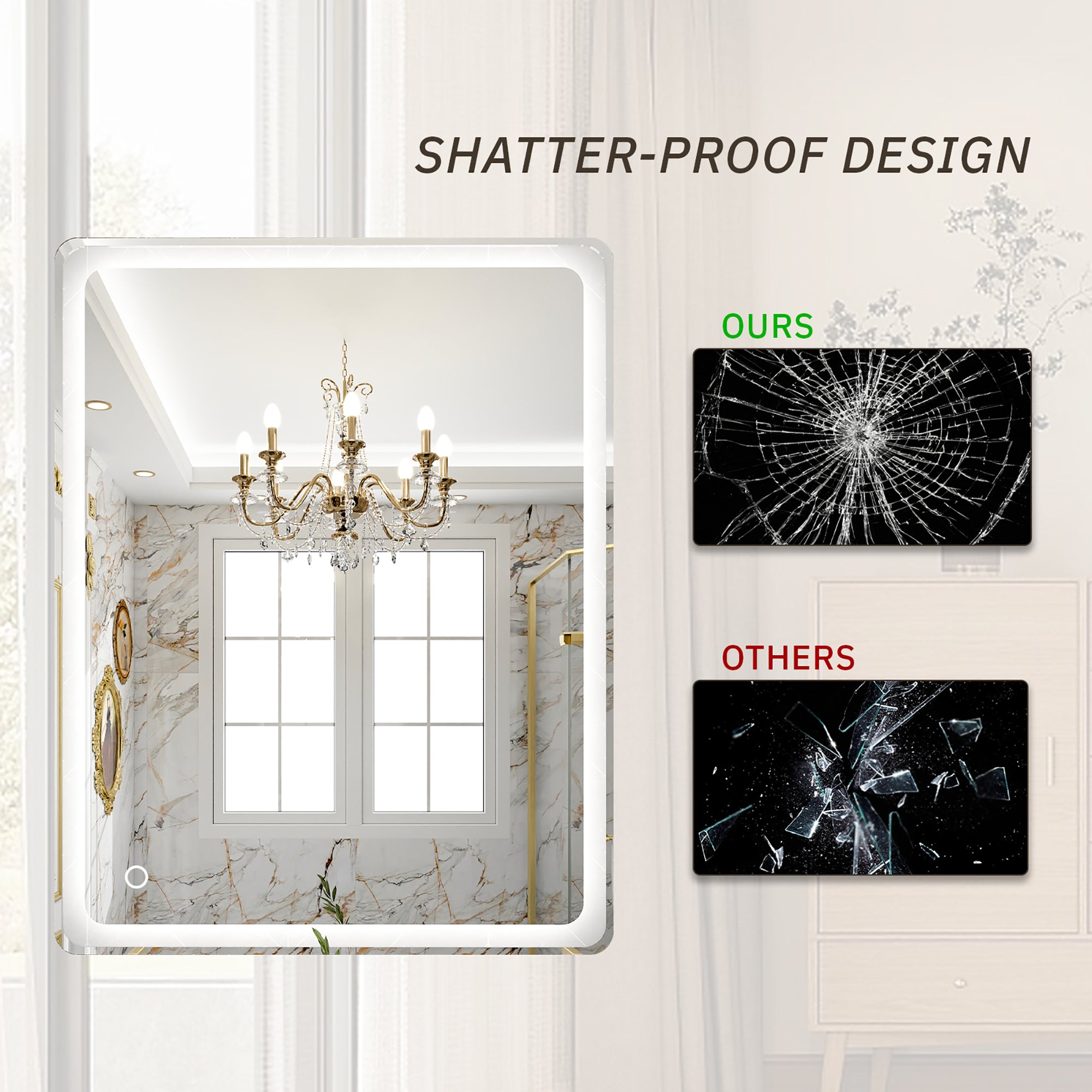 Rectangular Frameless Dimmable Wall Mounted LED Bathroom Vanity Mirror