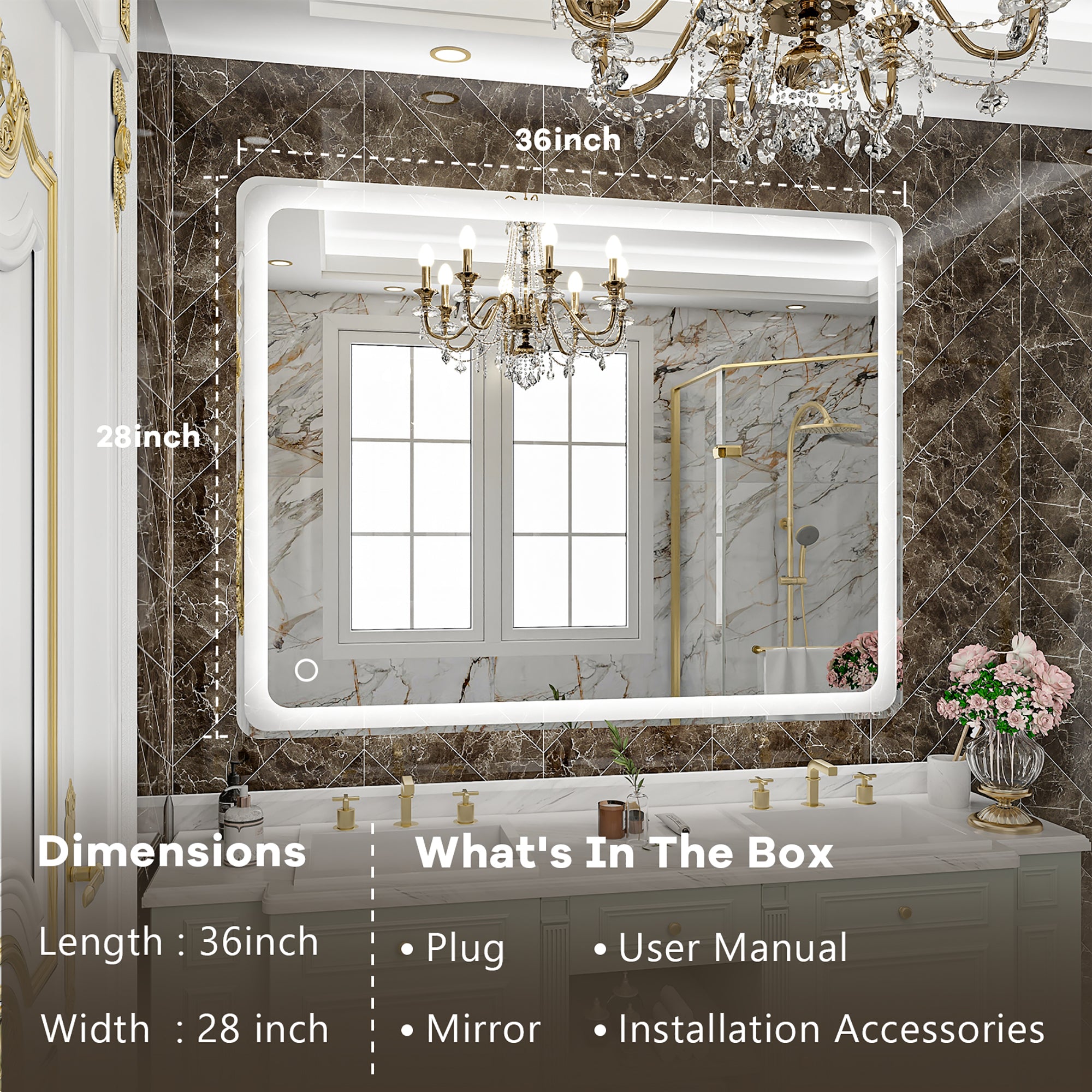 Rectangular Frameless Dimmable Wall Mounted LED Bathroom Vanity Mirror