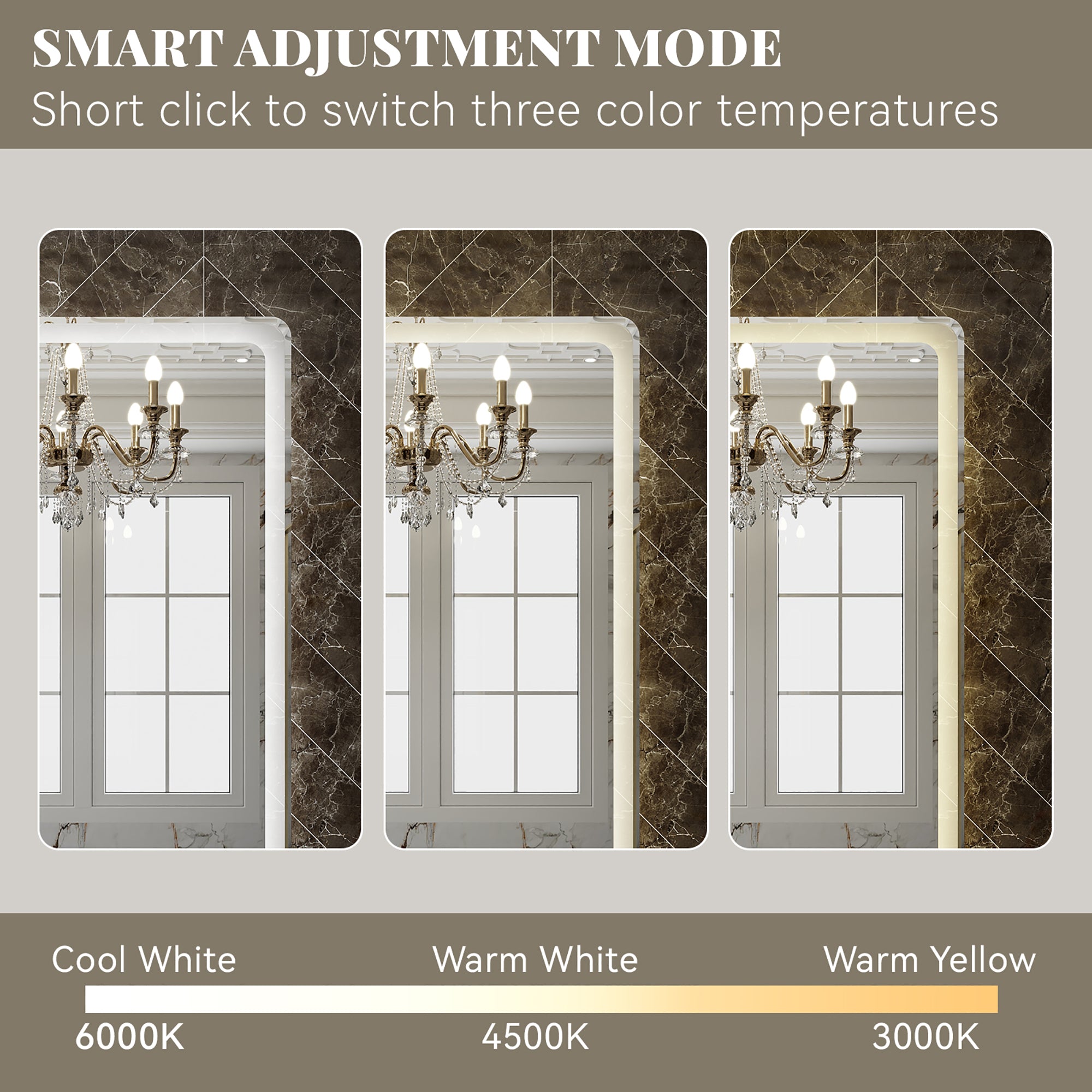 Rectangular Frameless Dimmable Wall Mounted LED Bathroom Vanity Mirror