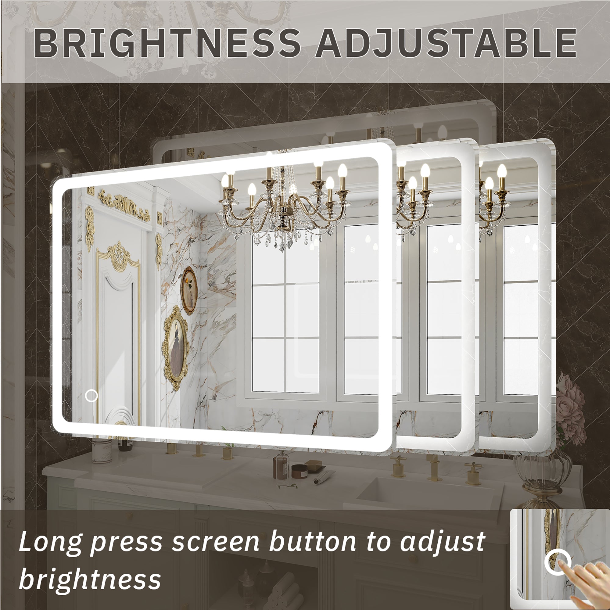 Rectangular Frameless Dimmable Wall Mounted LED Bathroom Vanity Mirror