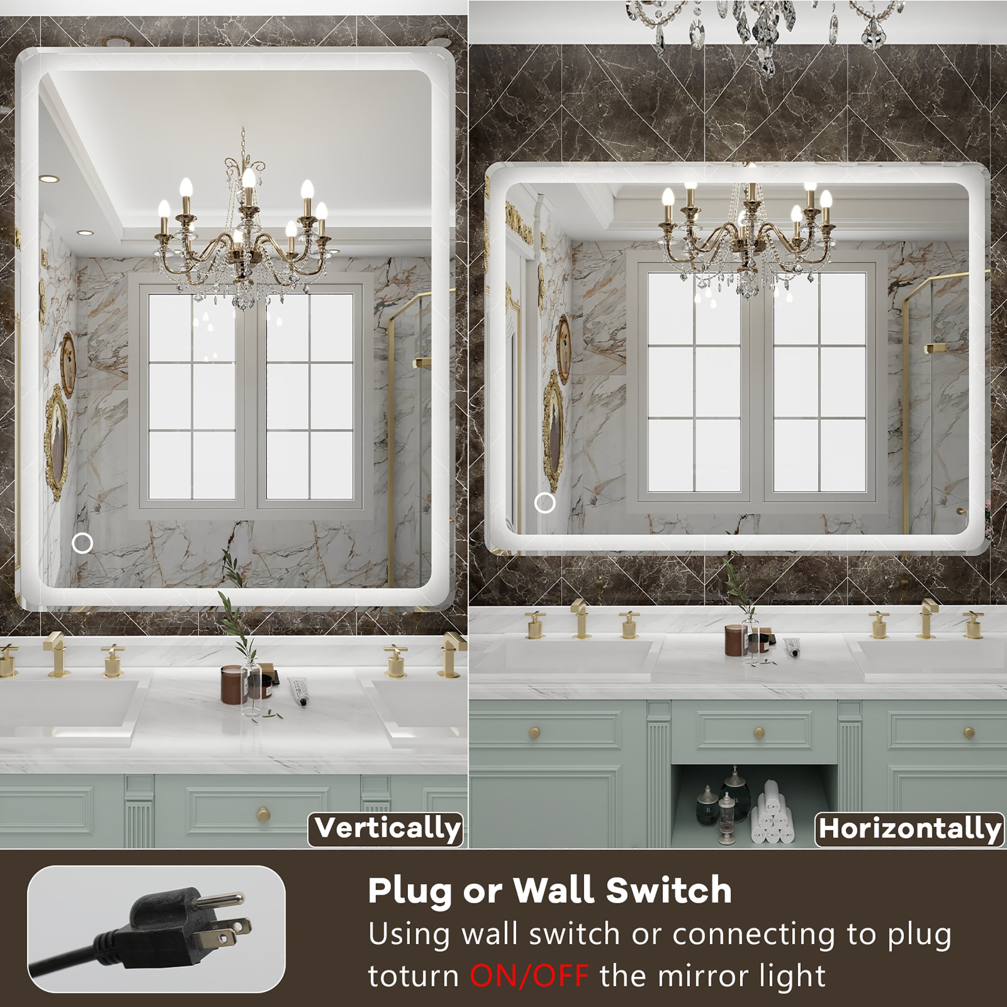 Rectangular Frameless Dimmable Wall Mounted LED Bathroom Vanity Mirror