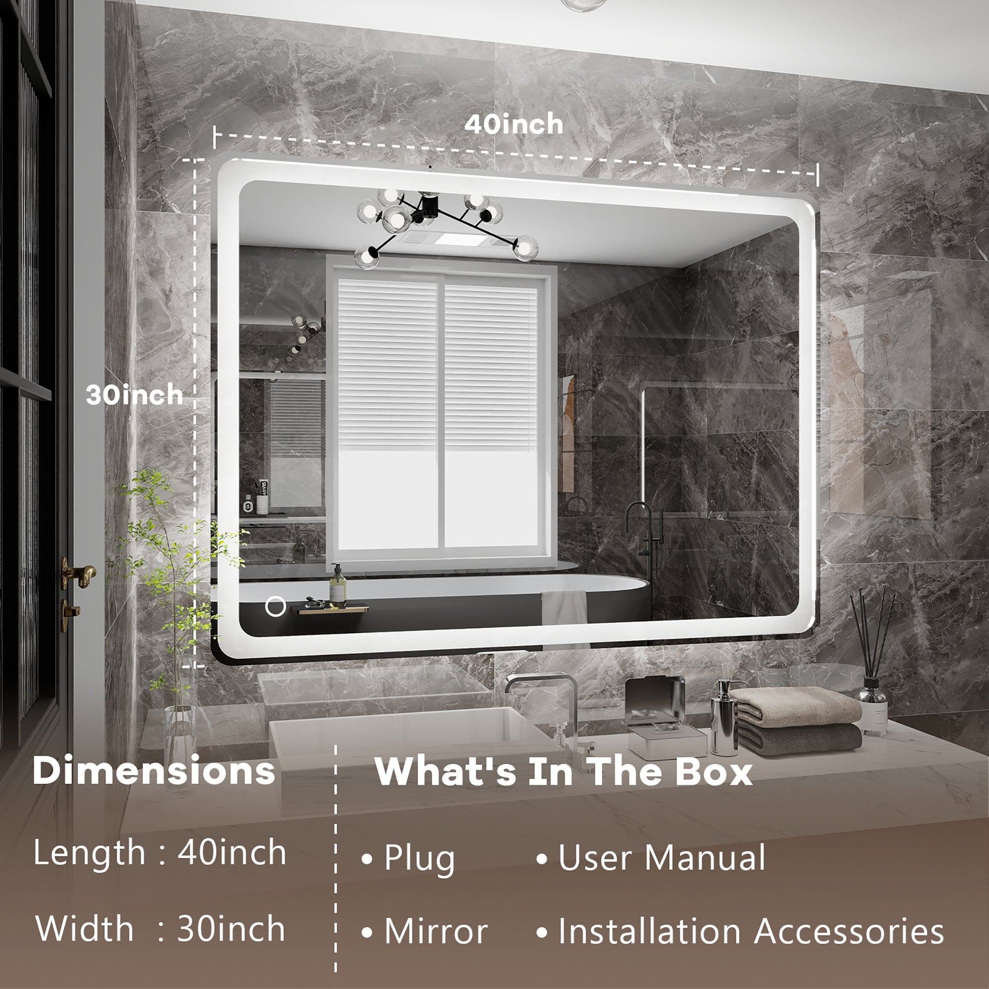 Rectangular Frameless Dimmable Wall Mounted LED Bathroom Vanity Mirror