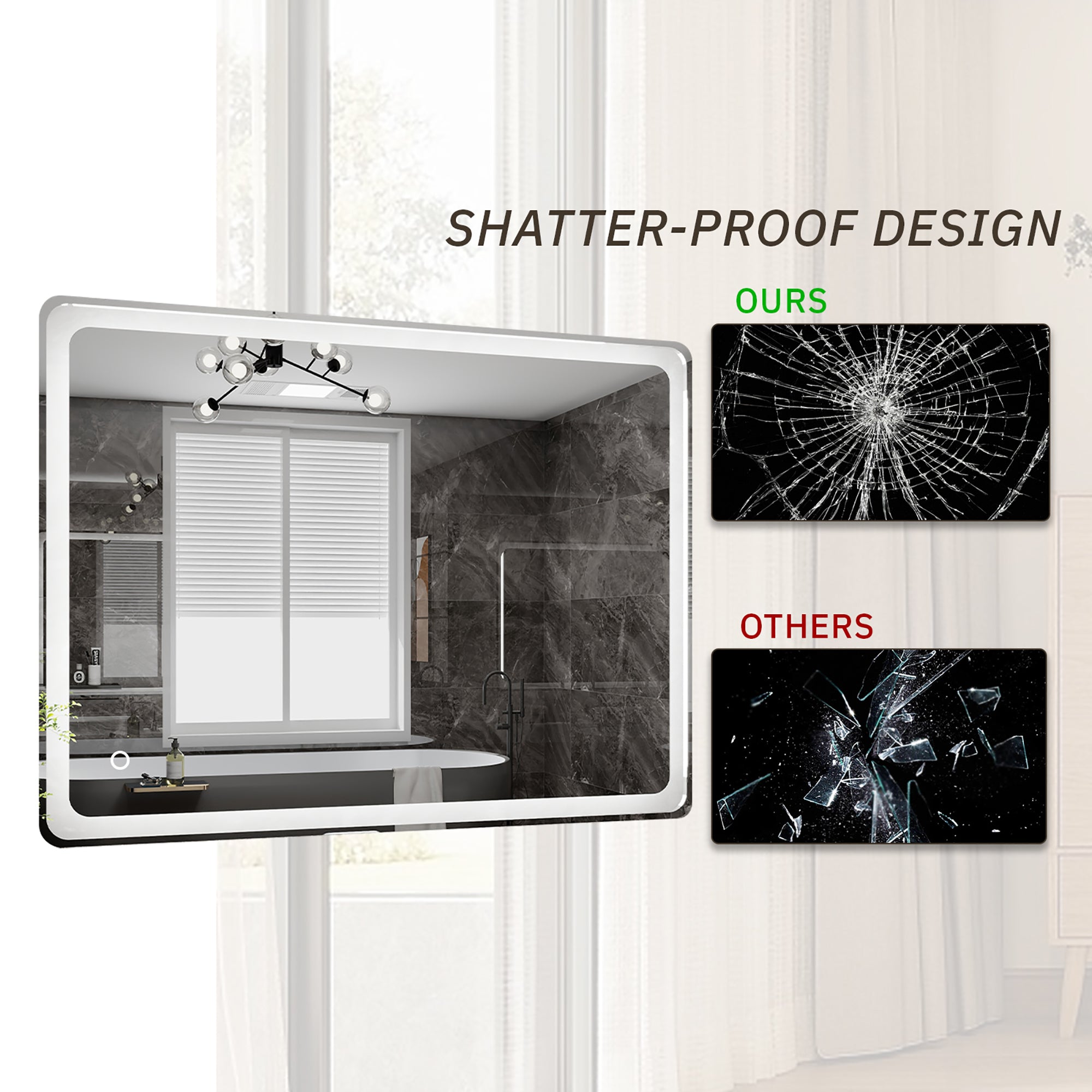 Rectangular Frameless Dimmable Wall Mounted LED Bathroom Vanity Mirror