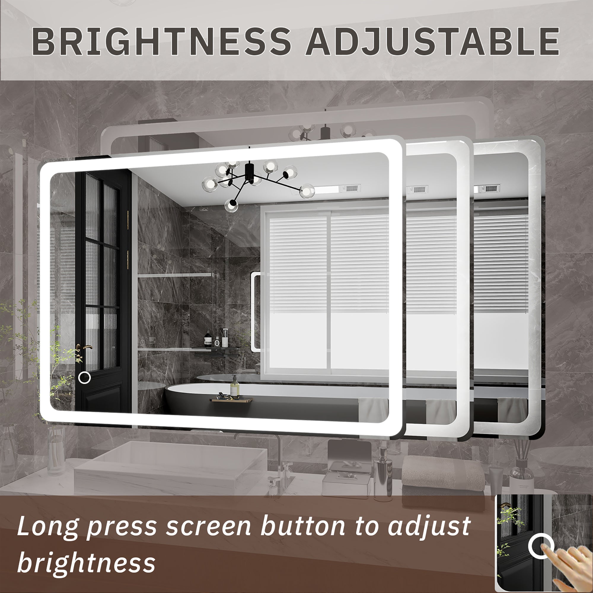 Rectangular Frameless Dimmable Wall Mounted LED Bathroom Vanity Mirror