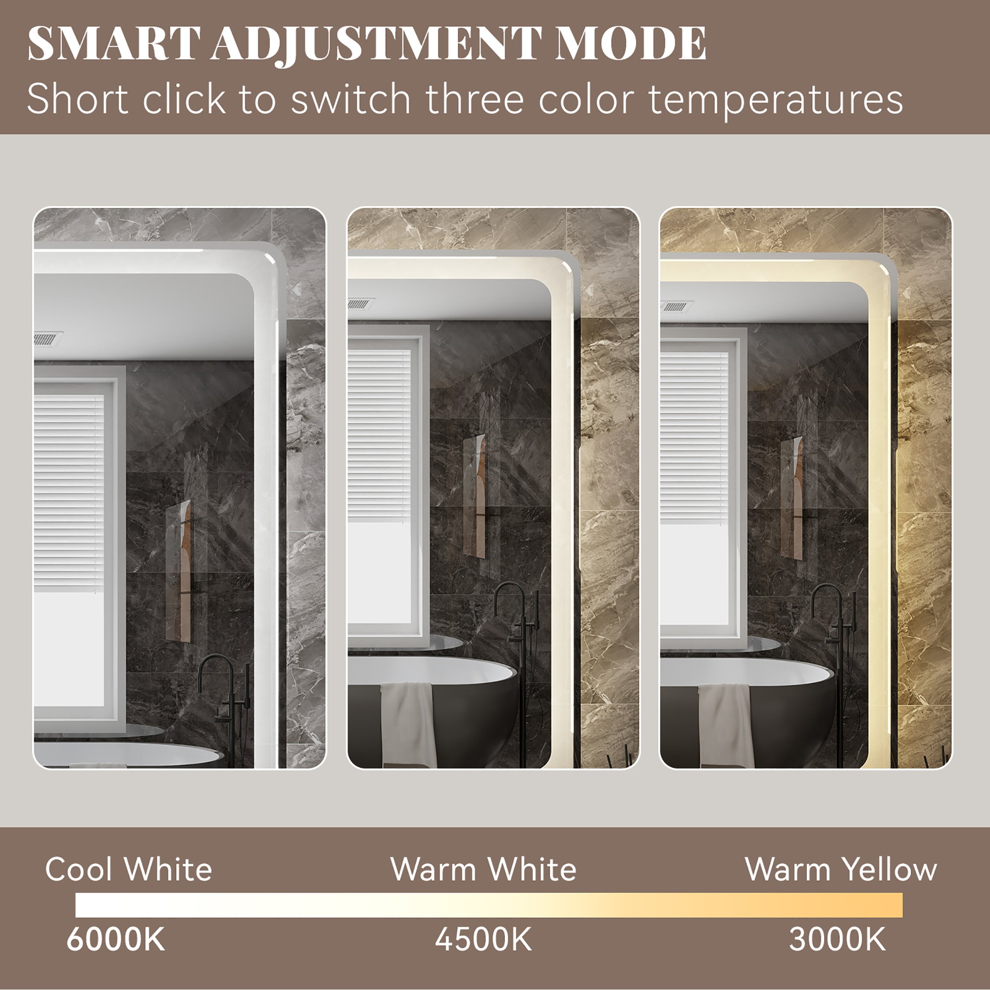 Rectangular Frameless Dimmable Wall Mounted LED Bathroom Vanity Mirror