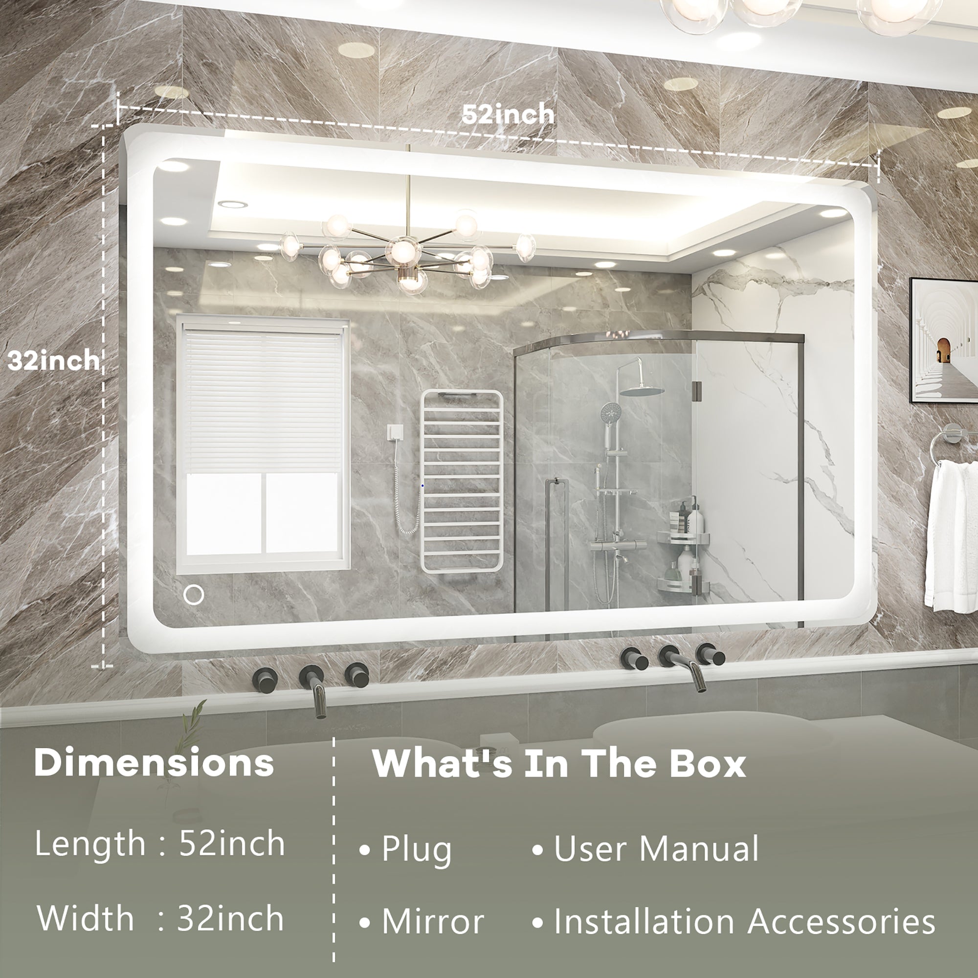 Rectangular Frameless Dimmable Wall Mounted LED Bathroom Vanity Mirror