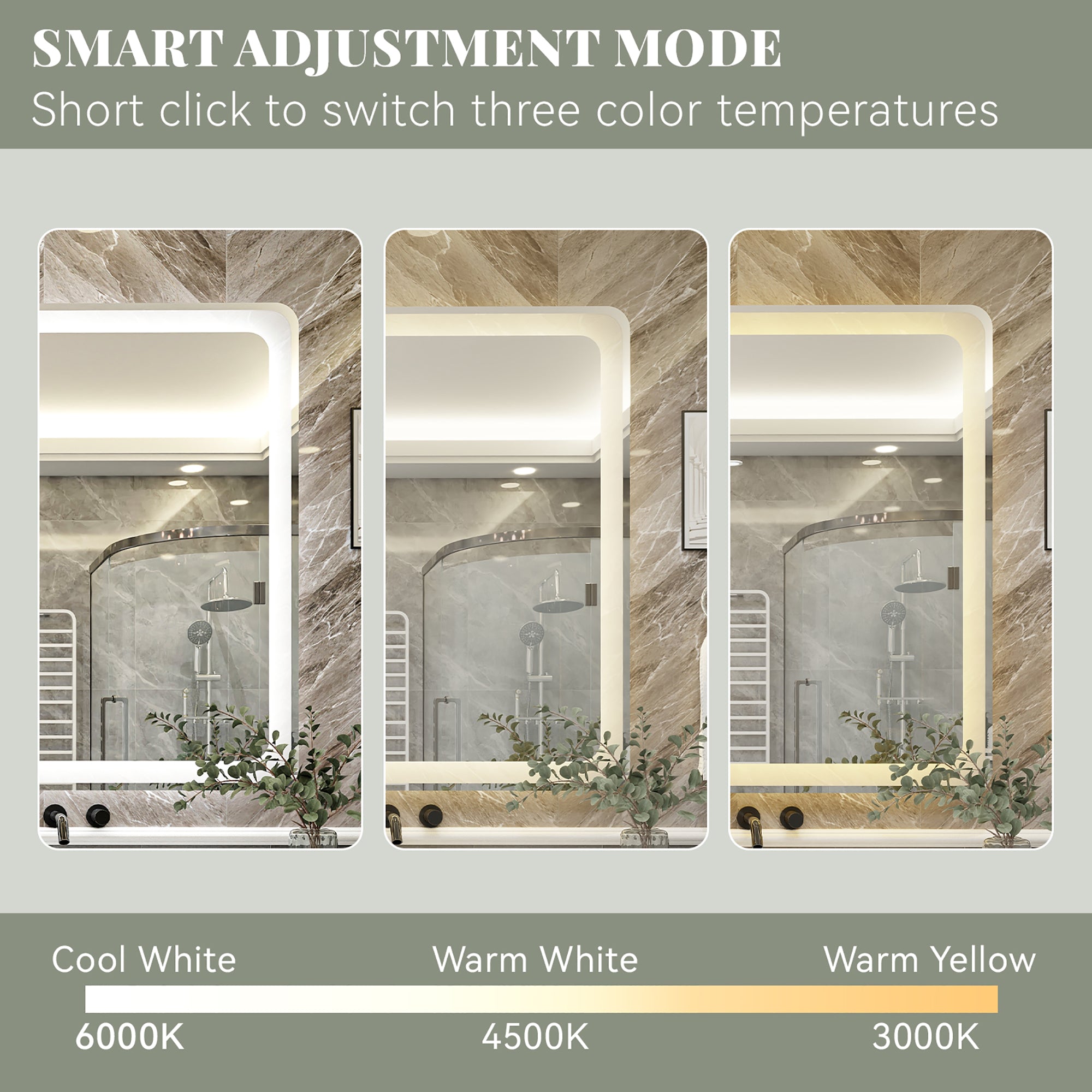 Rectangular Frameless Dimmable Wall Mounted LED Bathroom Vanity Mirror