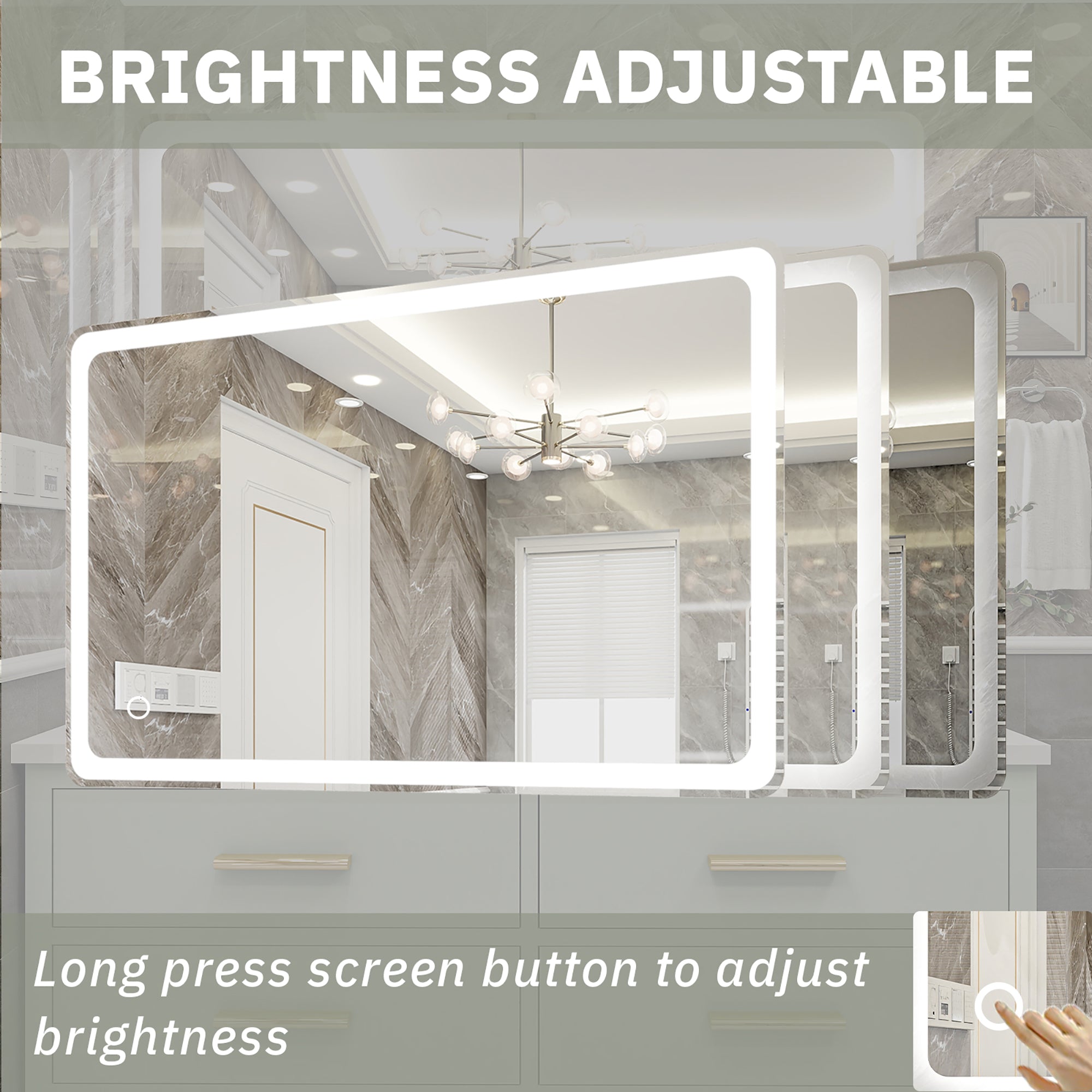 Rectangular Frameless Dimmable Wall Mounted LED Bathroom Vanity Mirror