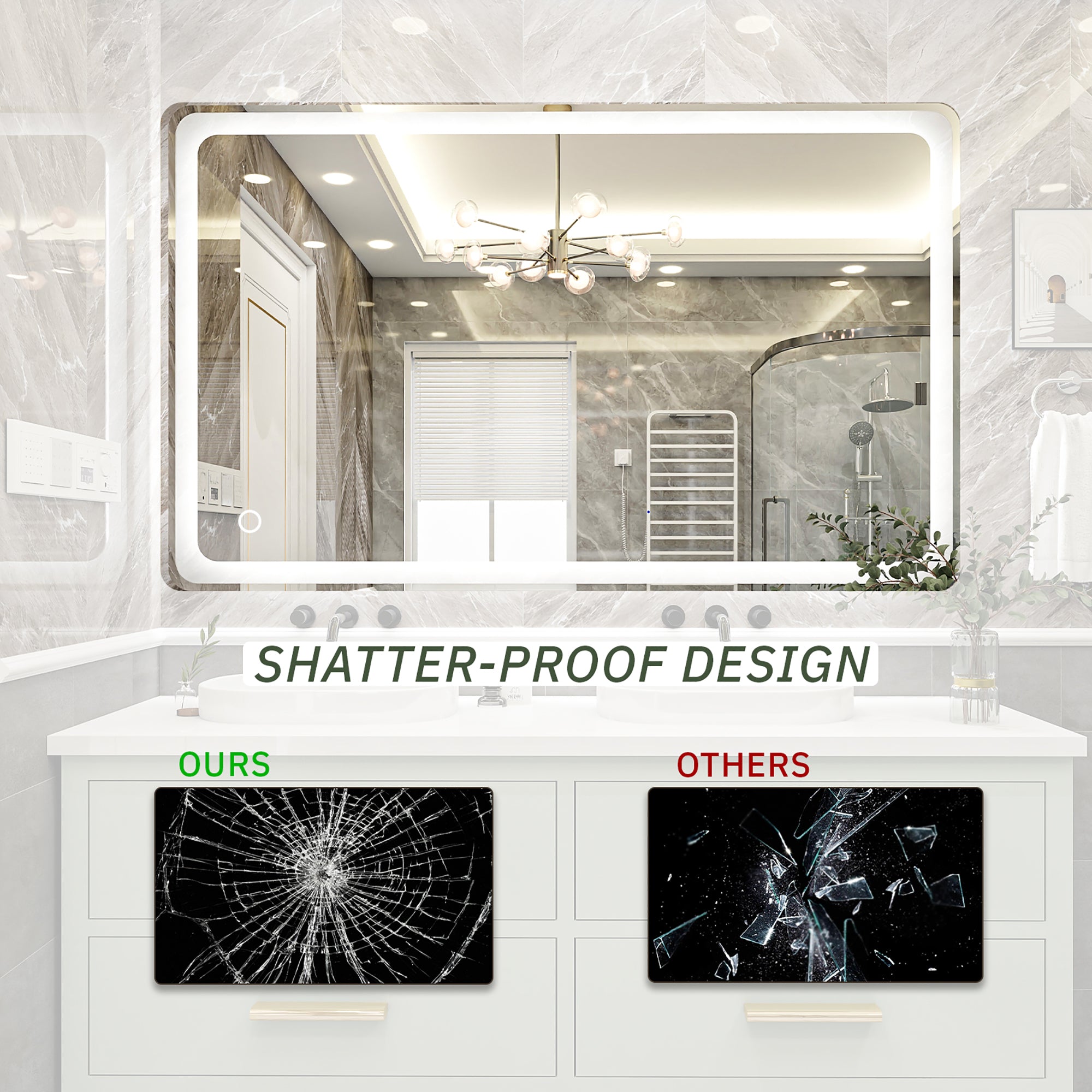 Rectangular Frameless Dimmable Wall Mounted LED Bathroom Vanity Mirror