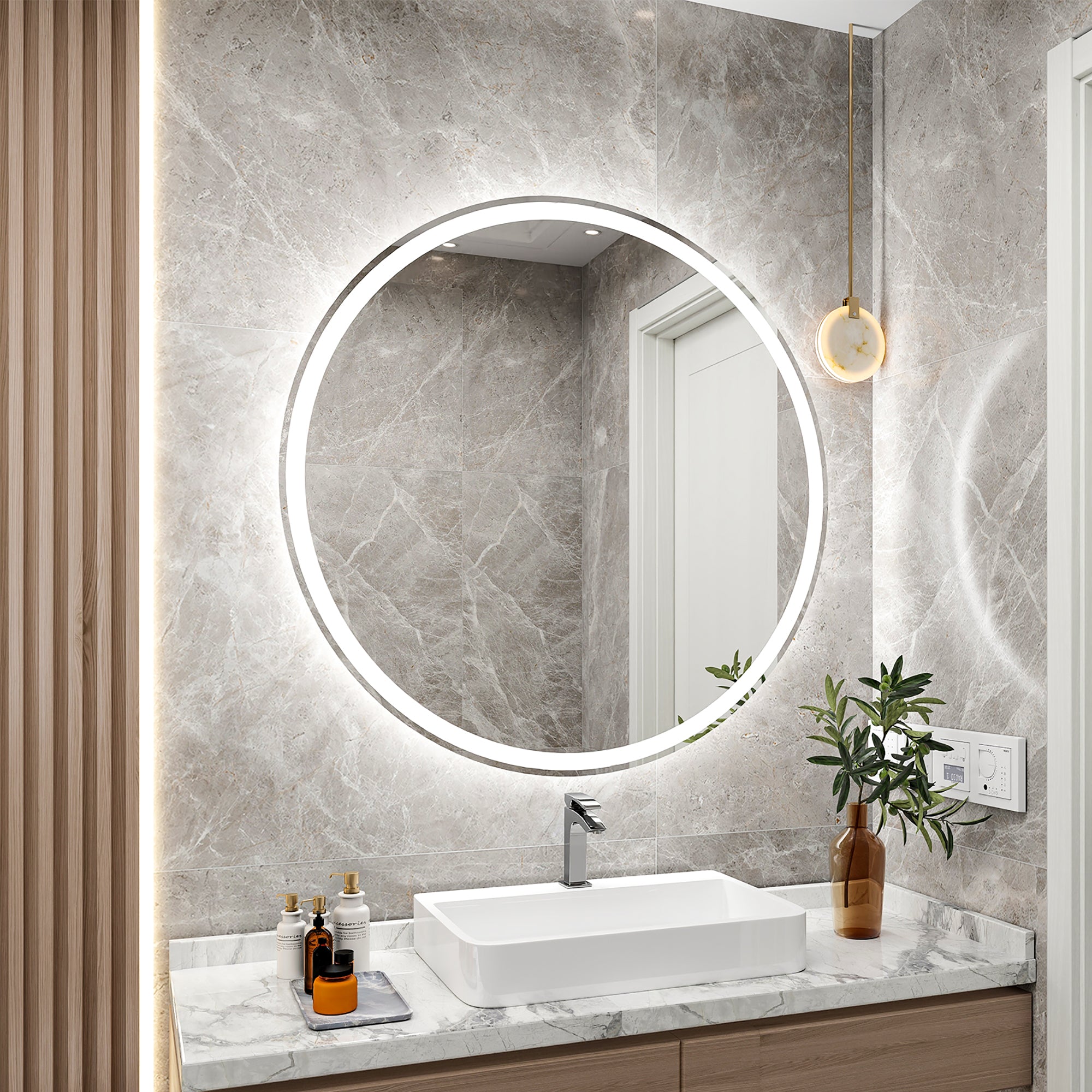 Round Frameless Dimmable Wall Mounted LED Bathroom Vanity Mirror