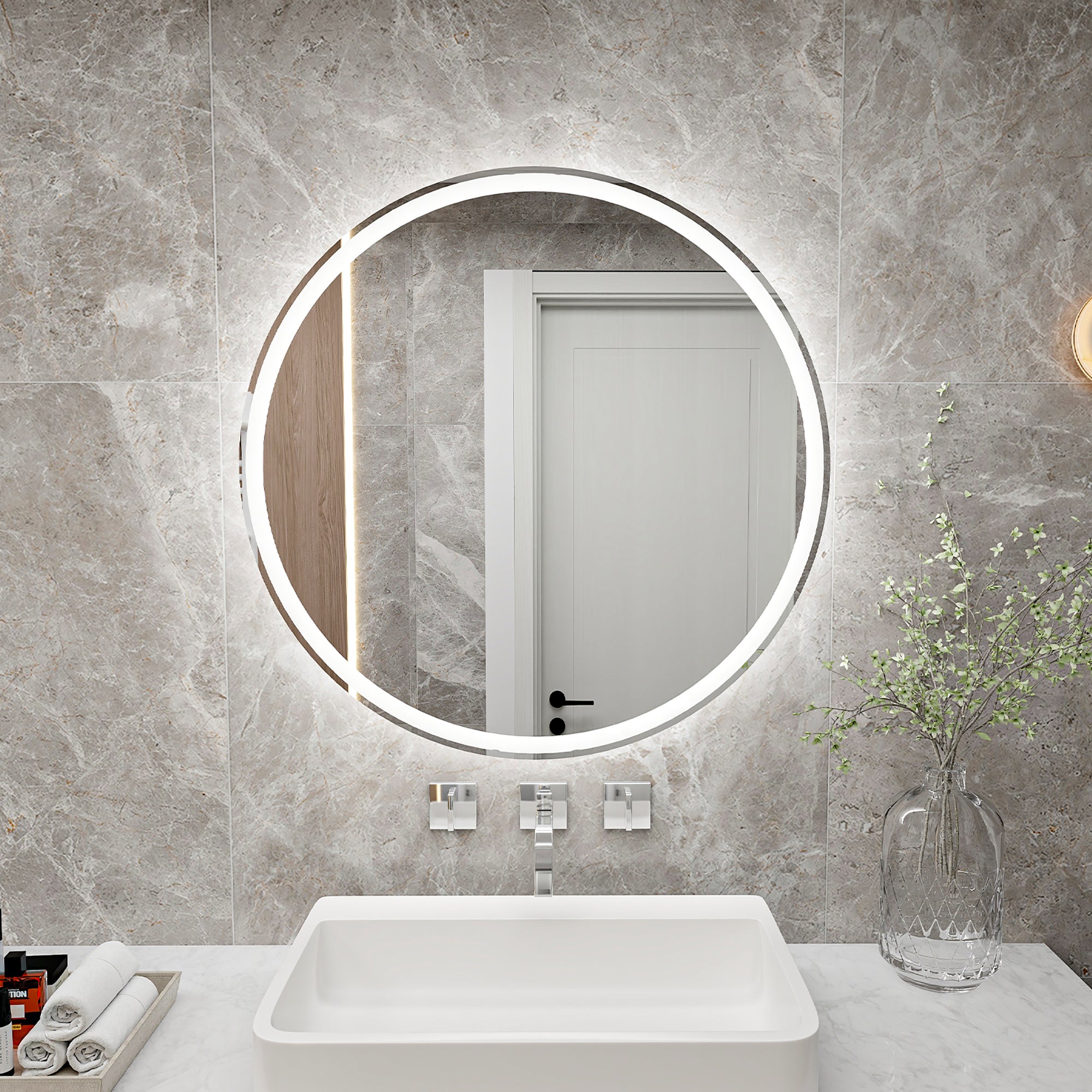 Round Frameless Dimmable Wall Mounted LED Bathroom Vanity Mirror