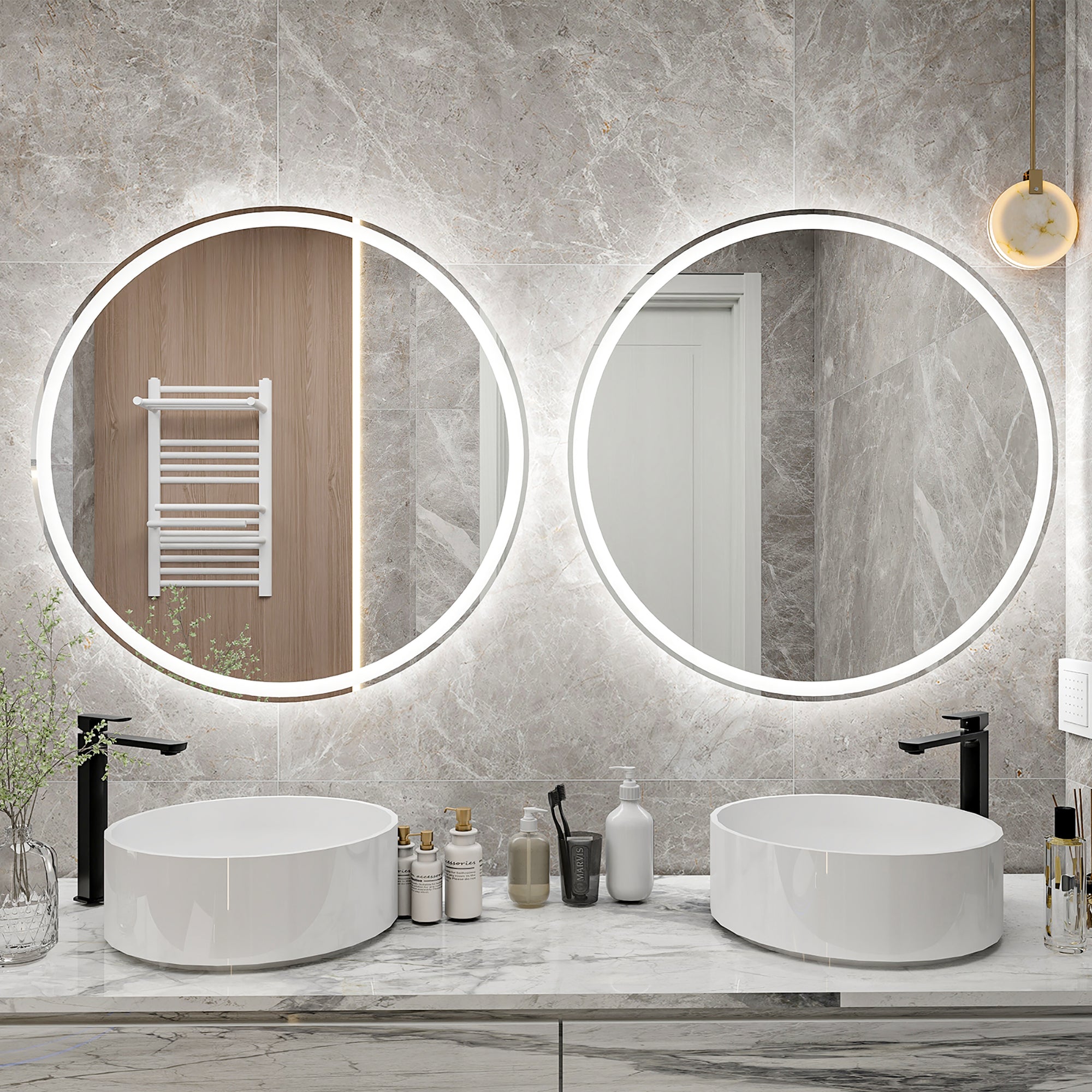 Round Frameless Dimmable Wall Mounted LED Bathroom Vanity Mirror