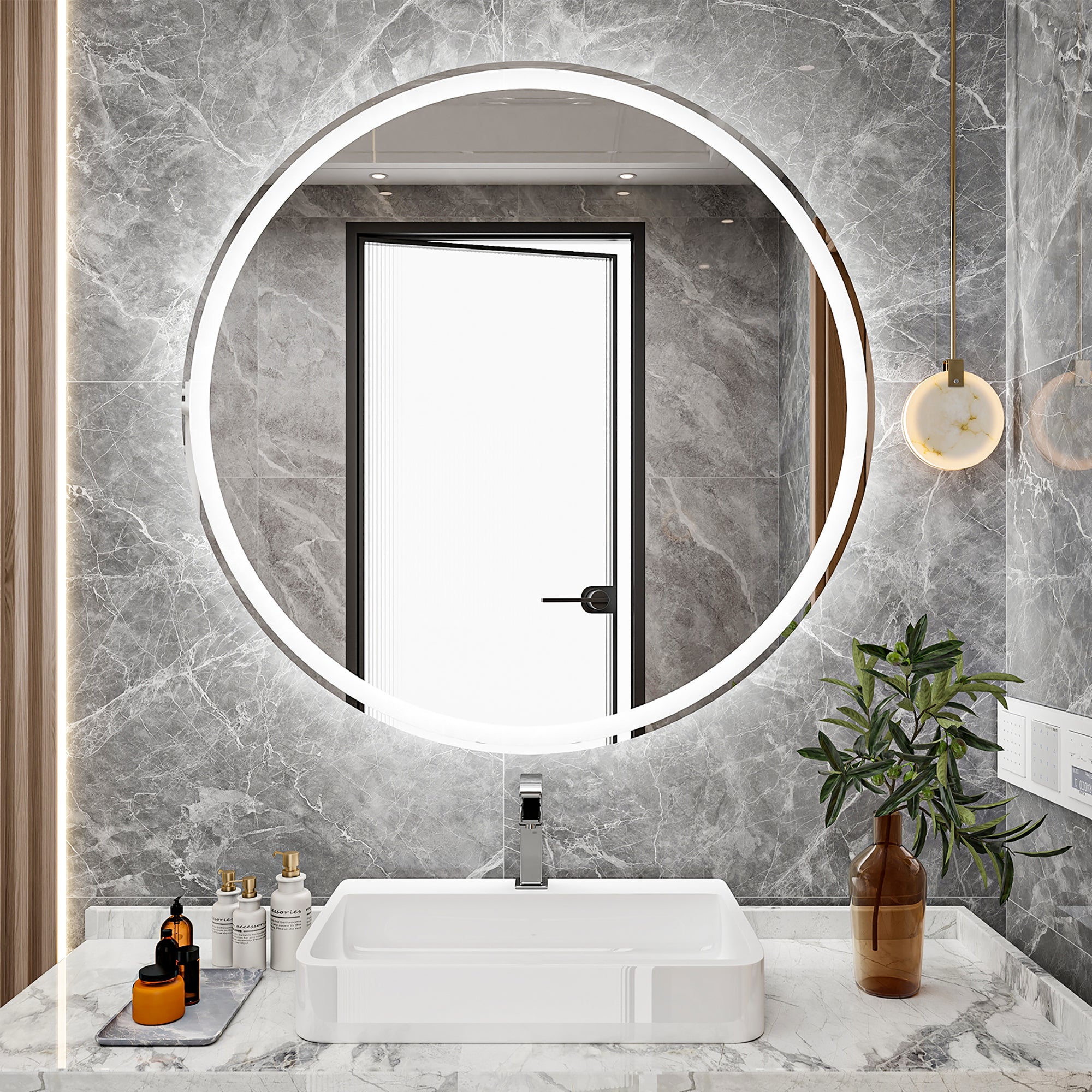 Round Frameless Dimmable Wall Mounted LED Bathroom Vanity Mirror