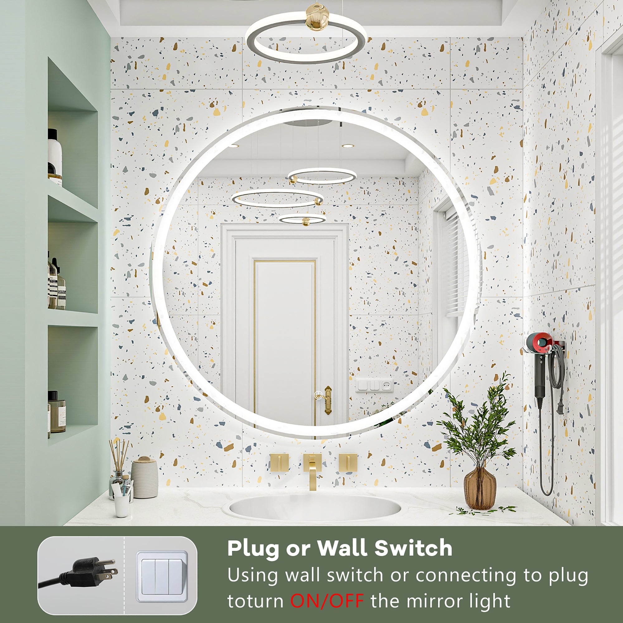 Round Frameless Dimmable Wall Mounted LED Bathroom Vanity Mirror