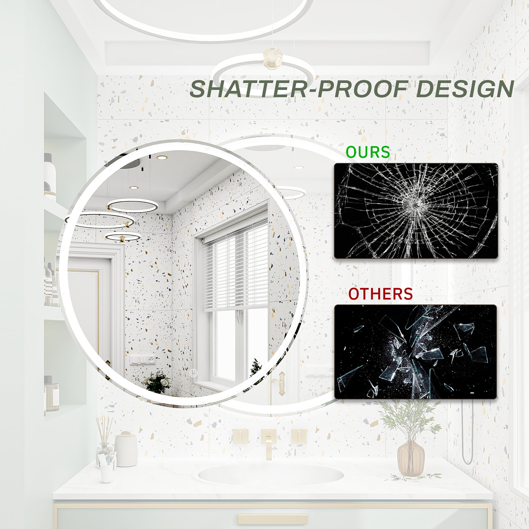 Round Frameless Dimmable Wall Mounted LED Bathroom Vanity Mirror