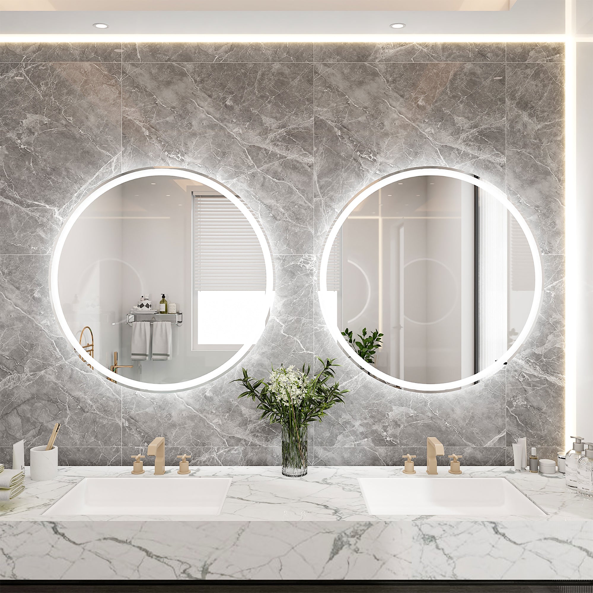 Round Frameless Dimmable Wall Mounted LED Bathroom Vanity Mirror