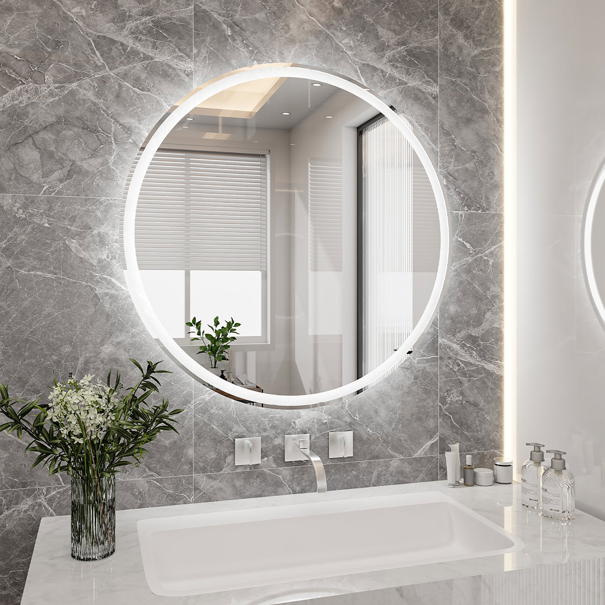Round Frameless Dimmable Wall Mounted LED Bathroom Vanity Mirror