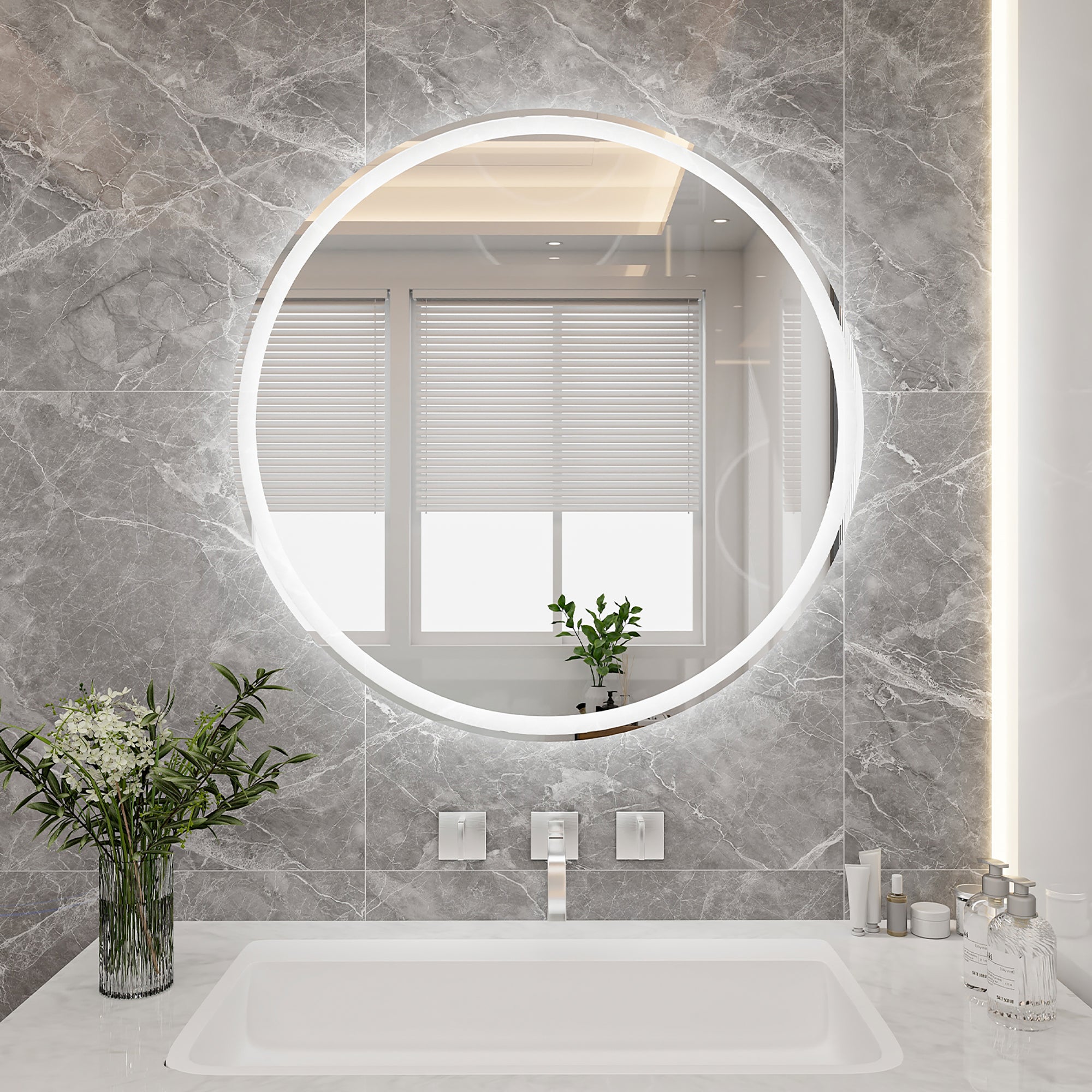 Round Frameless Dimmable Wall Mounted LED Bathroom Vanity Mirror