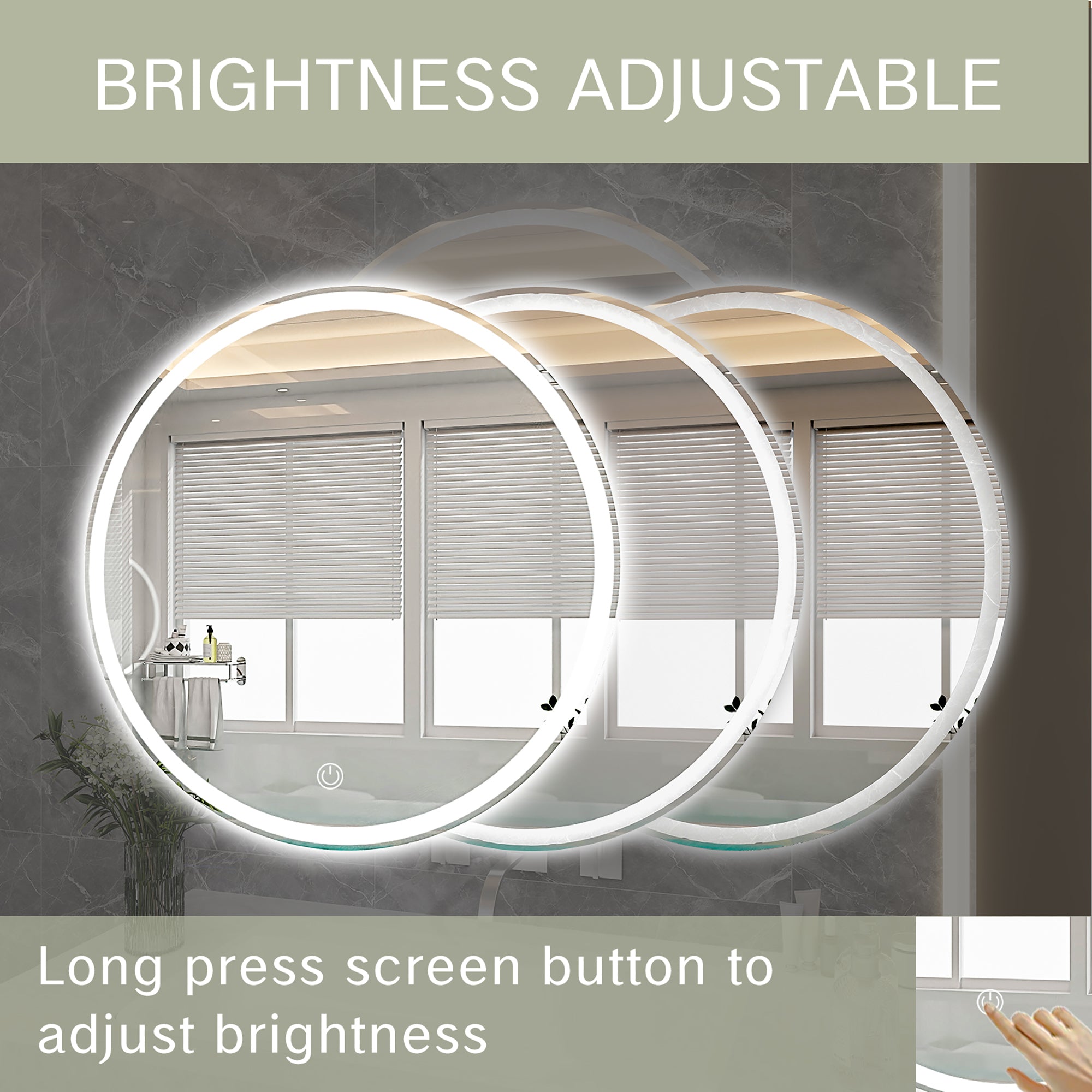 Round Frameless Dimmable Wall Mounted LED Bathroom Vanity Mirror