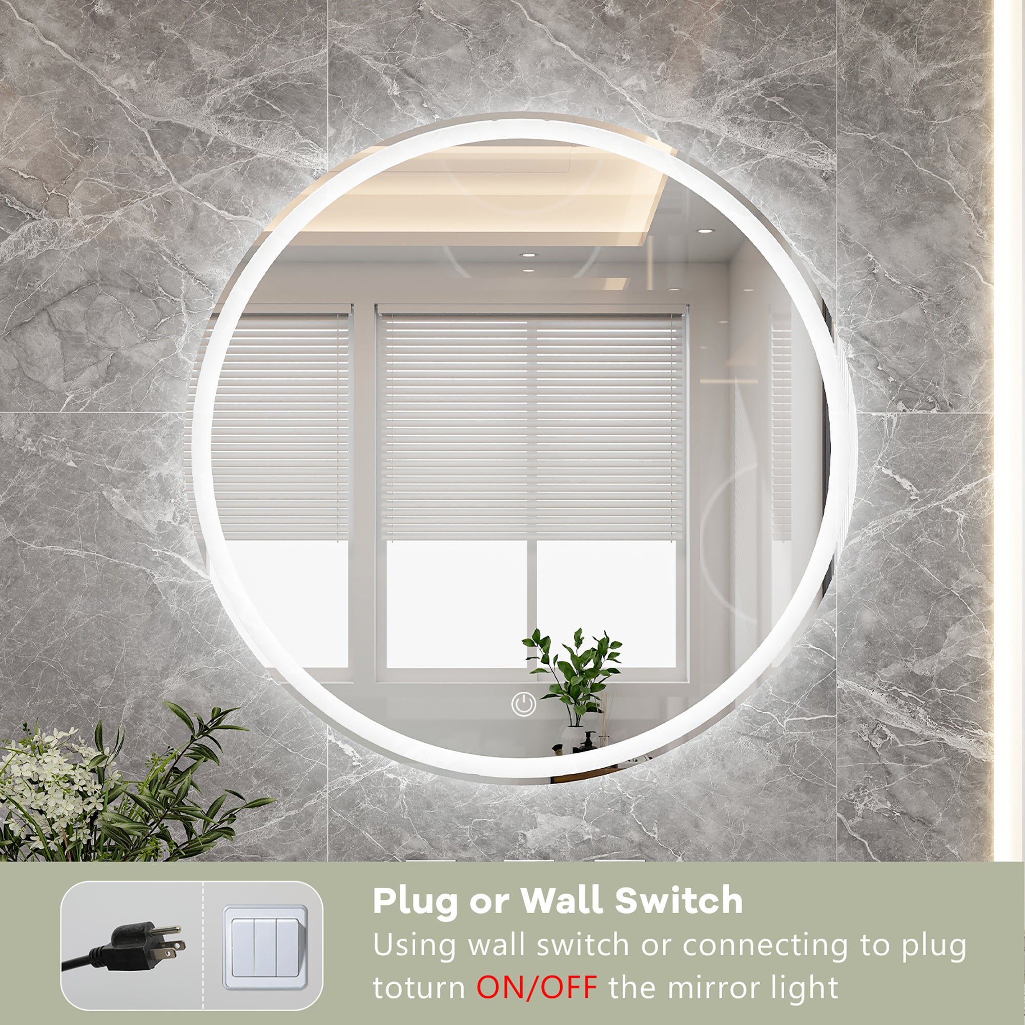 Round Frameless Dimmable Wall Mounted LED Bathroom Vanity Mirror