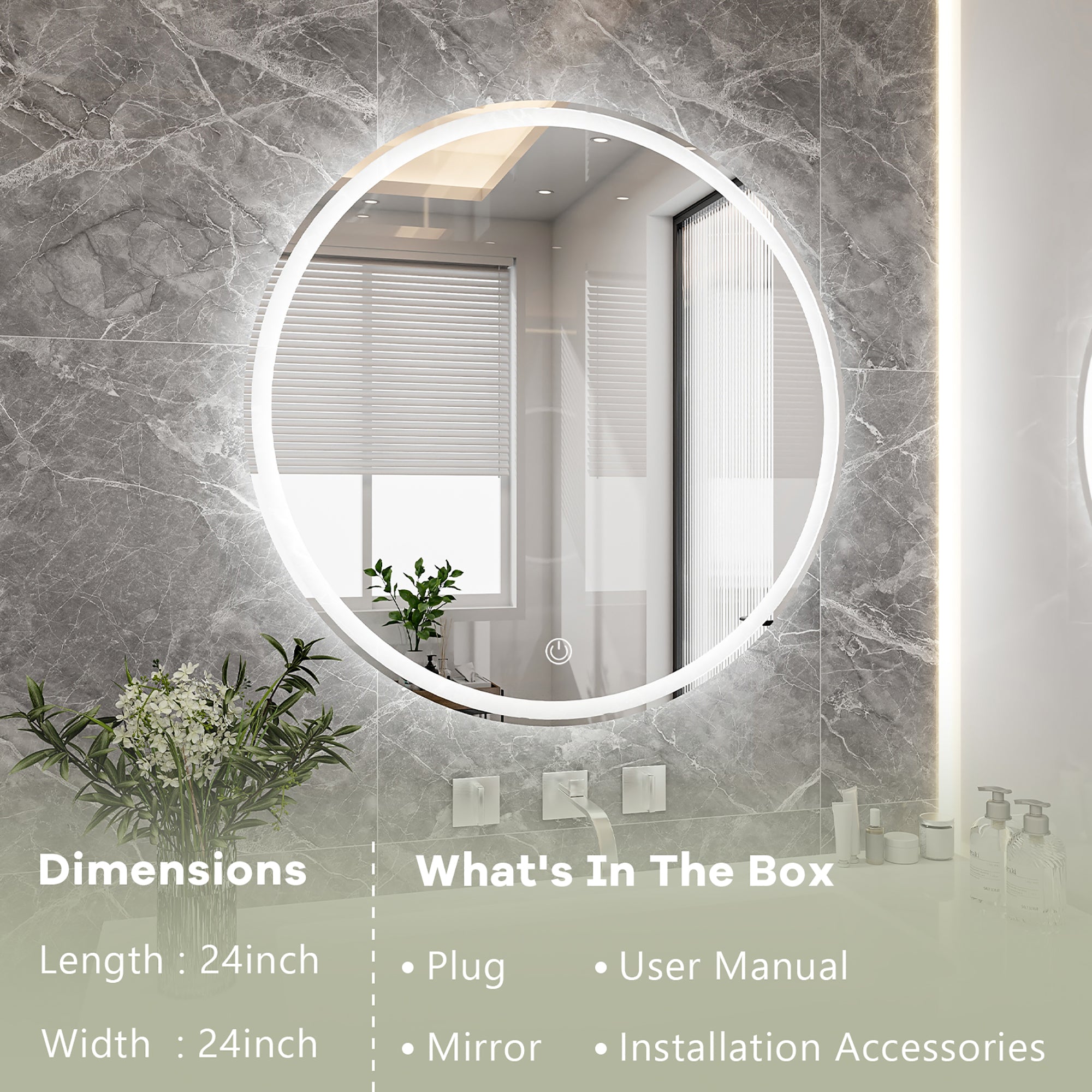 Round Frameless Dimmable Wall Mounted LED Bathroom Vanity Mirror