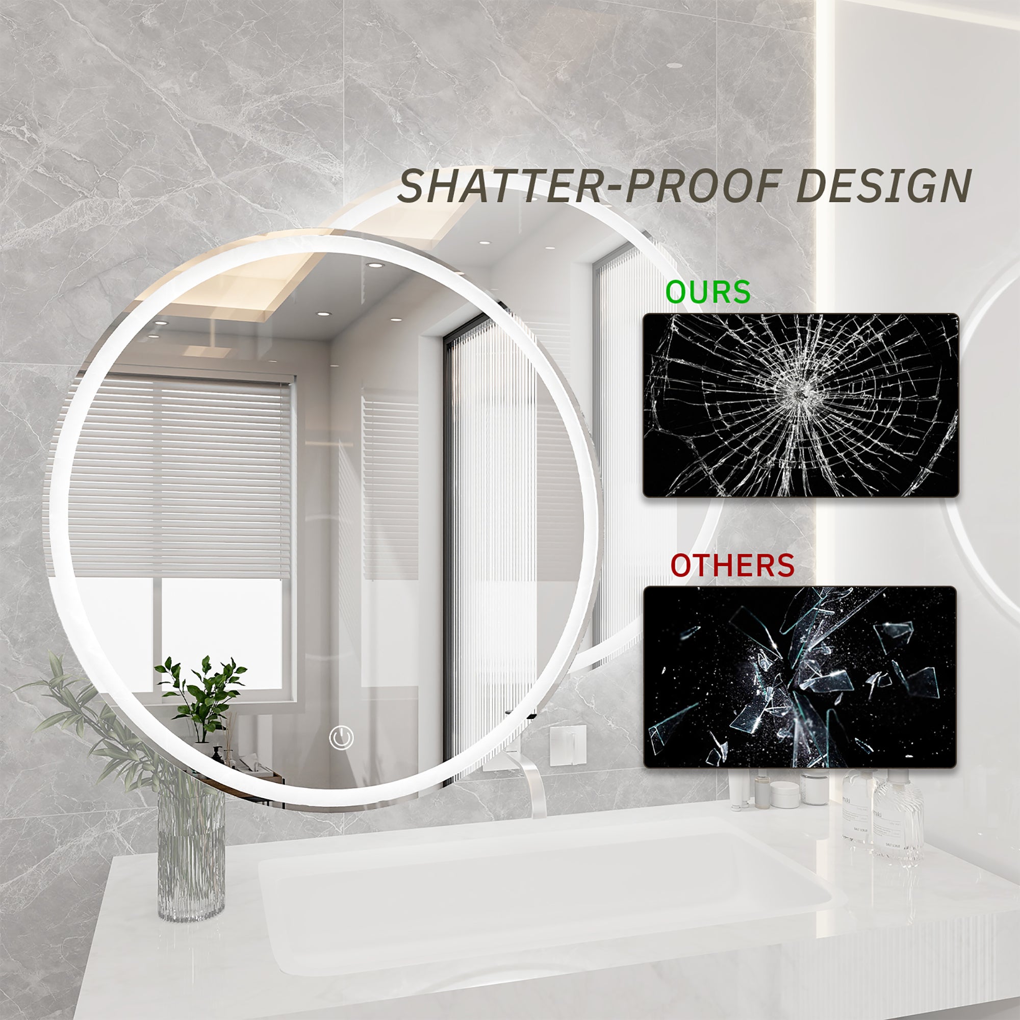 Round Frameless Dimmable Wall Mounted LED Bathroom Vanity Mirror