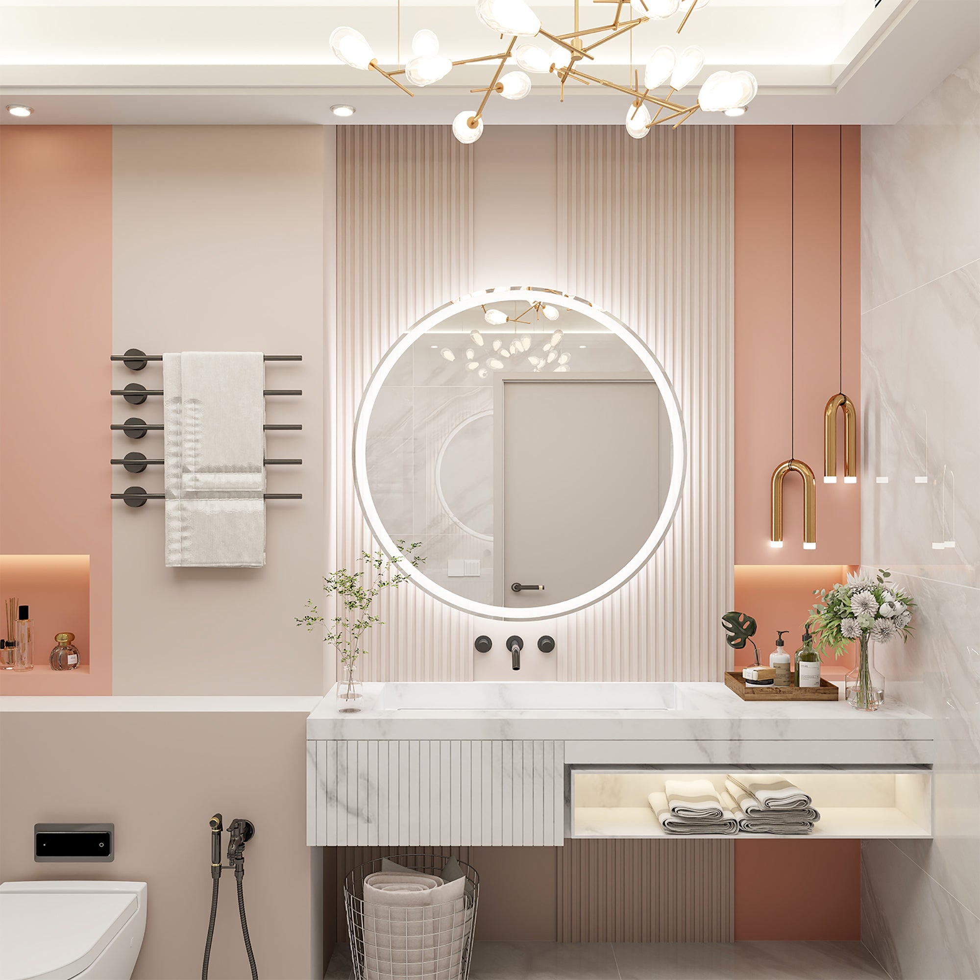 Round Frameless Dimmable Wall Mounted LED Bathroom Vanity Mirror