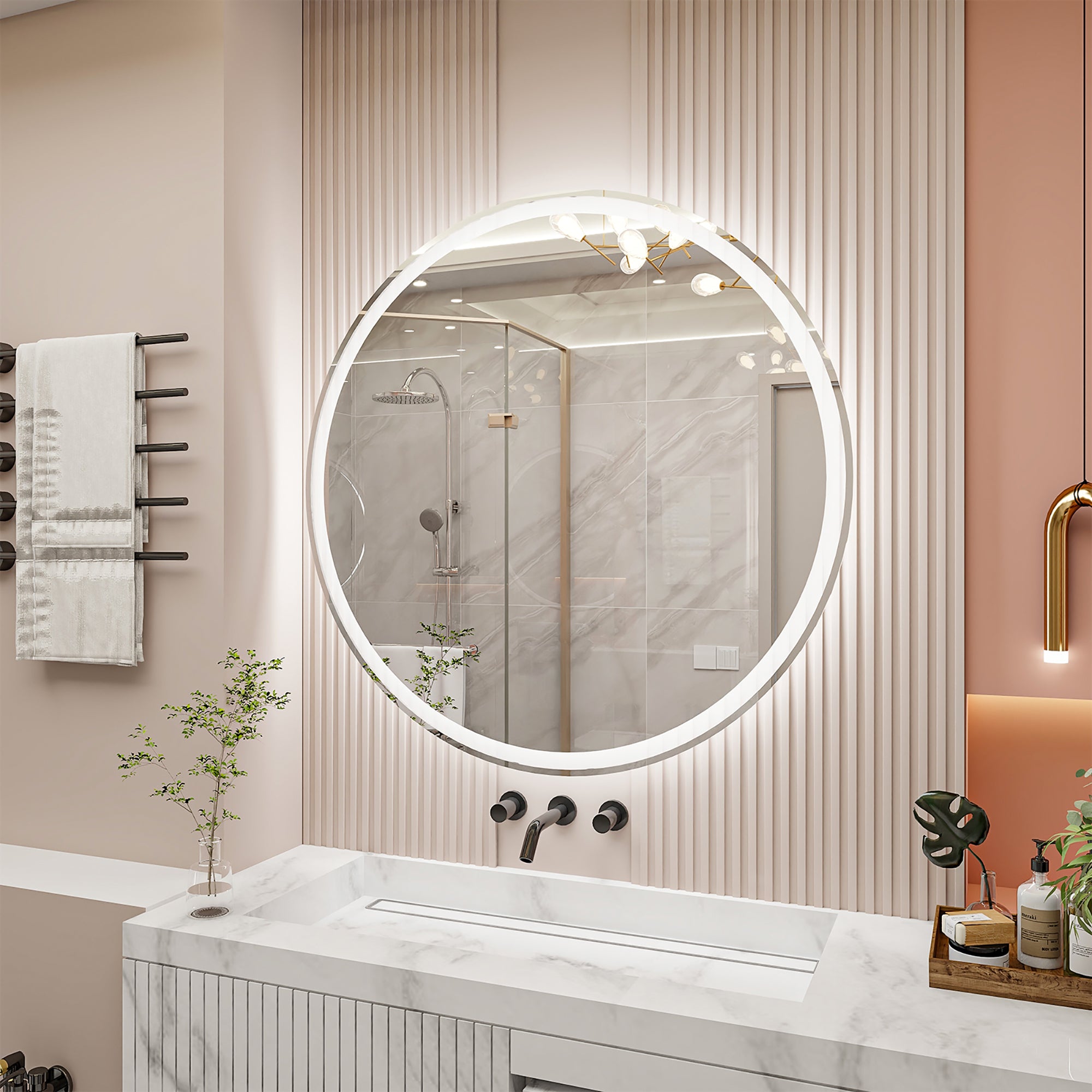 Round Frameless Dimmable Wall Mounted LED Bathroom Vanity Mirror