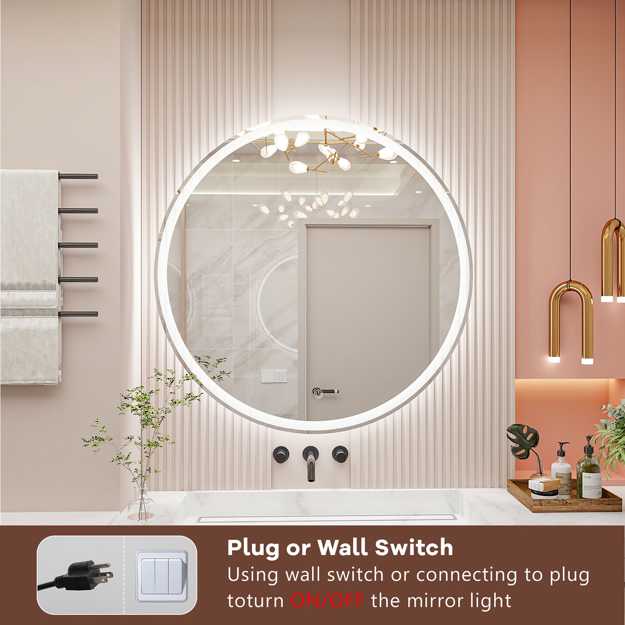 Round Frameless Dimmable Wall Mounted LED Bathroom Vanity Mirror