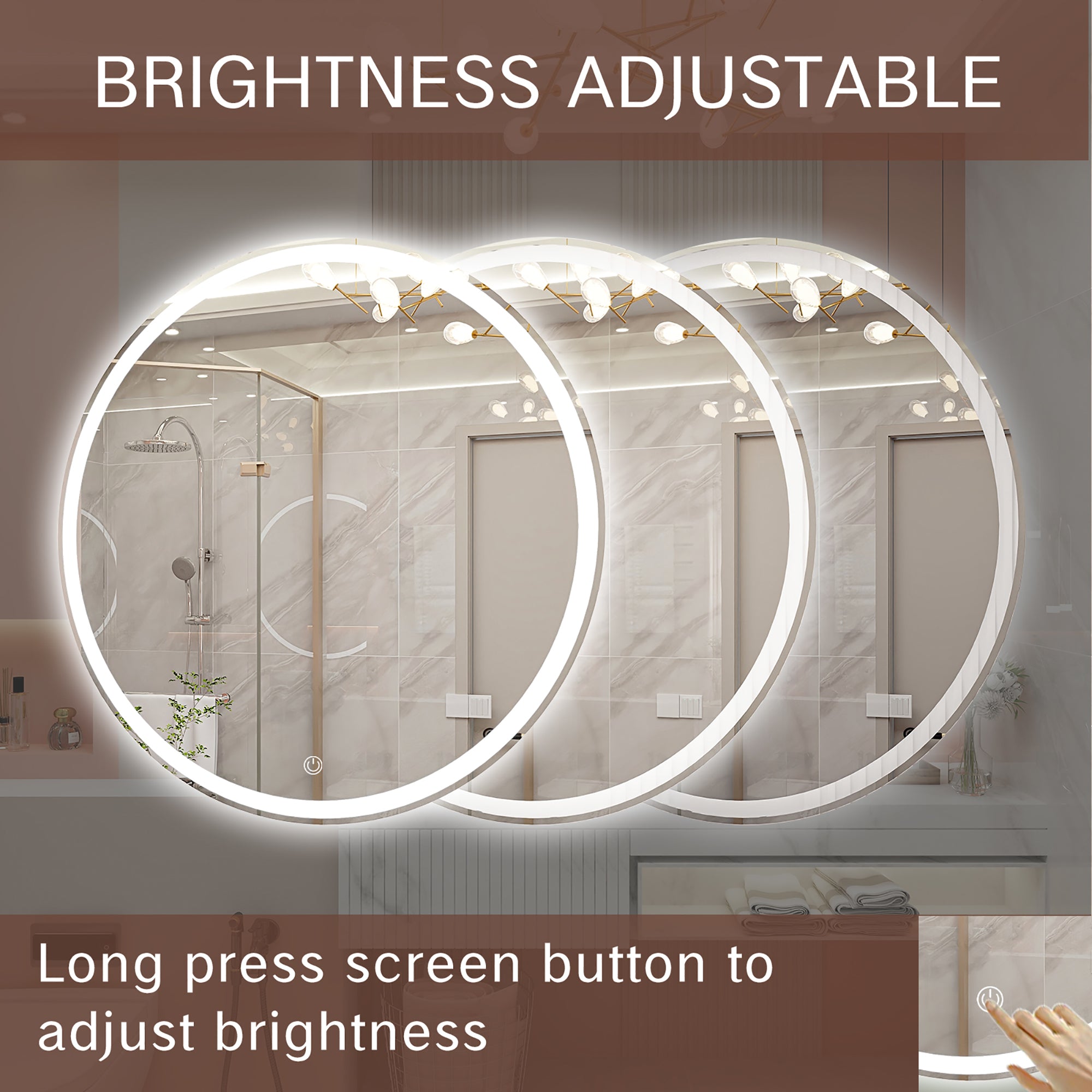Round Frameless Dimmable Wall Mounted LED Bathroom Vanity Mirror