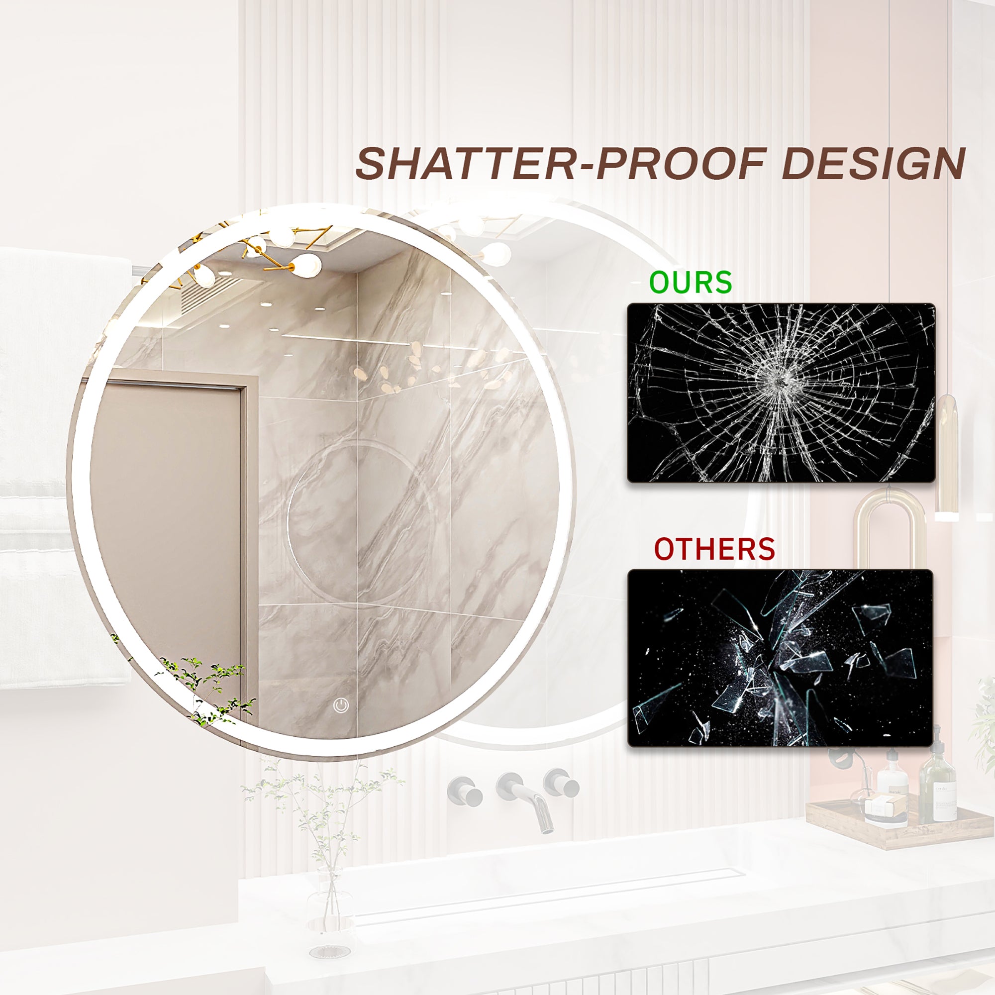 Round Frameless Dimmable Wall Mounted LED Bathroom Vanity Mirror