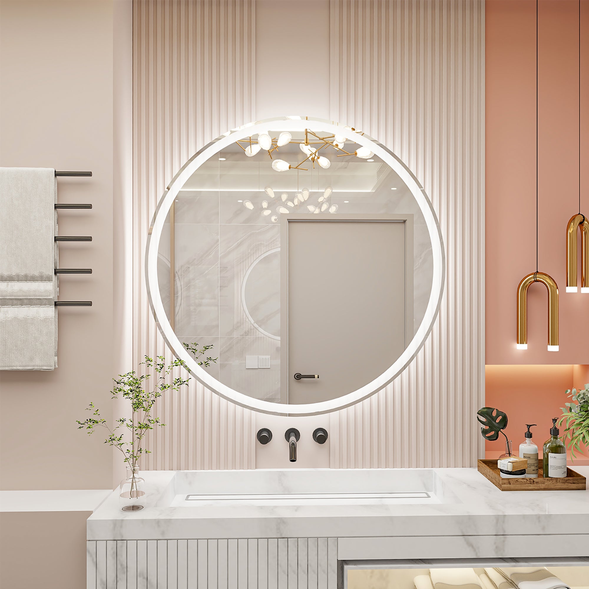 Round Frameless Dimmable Wall Mounted LED Bathroom Vanity Mirror