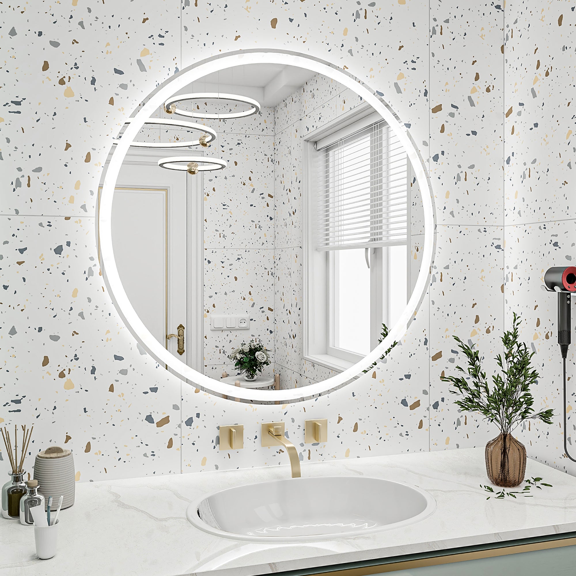Round Frameless Dimmable Wall Mounted LED Bathroom Vanity Mirror