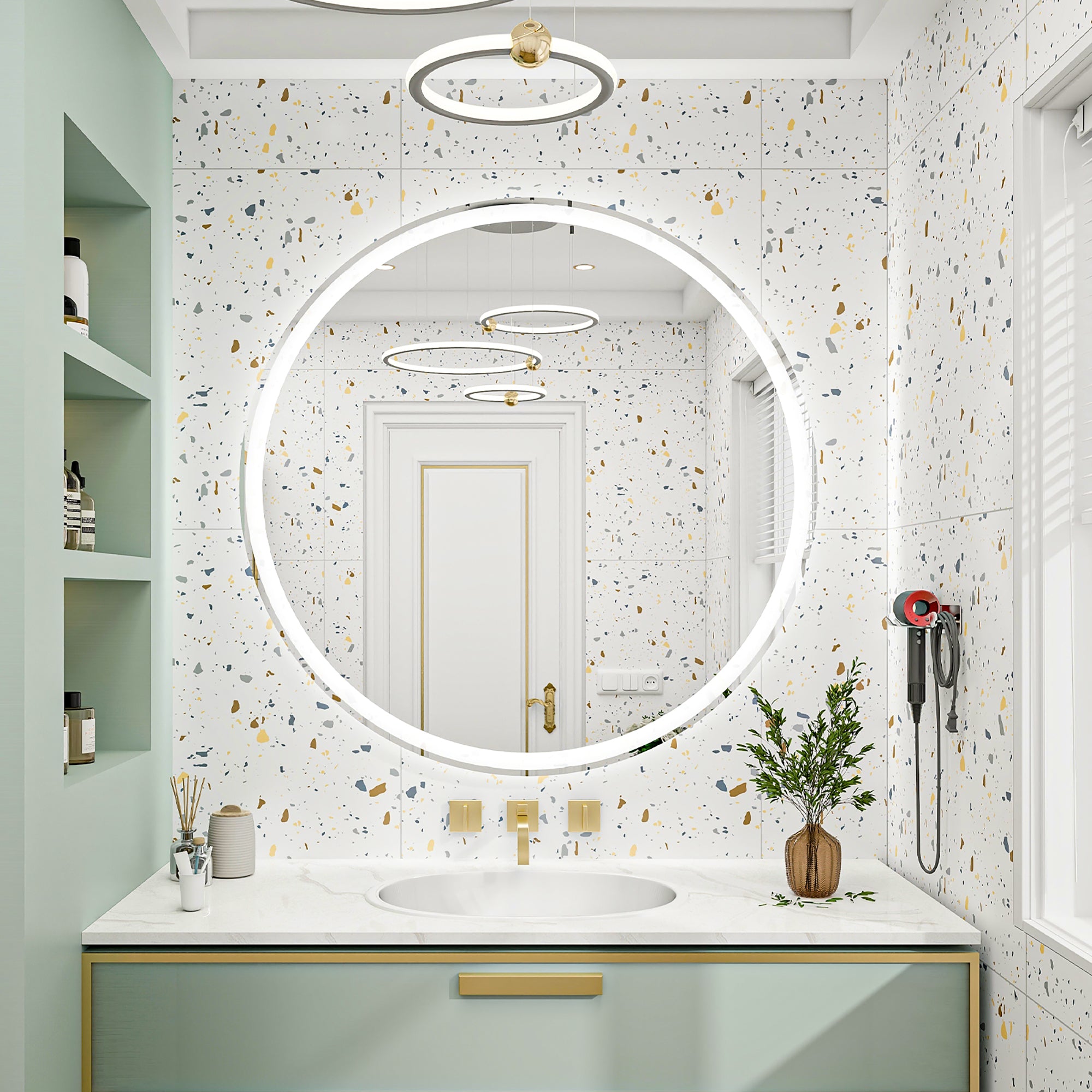 Round Frameless Dimmable Wall Mounted LED Bathroom Vanity Mirror
