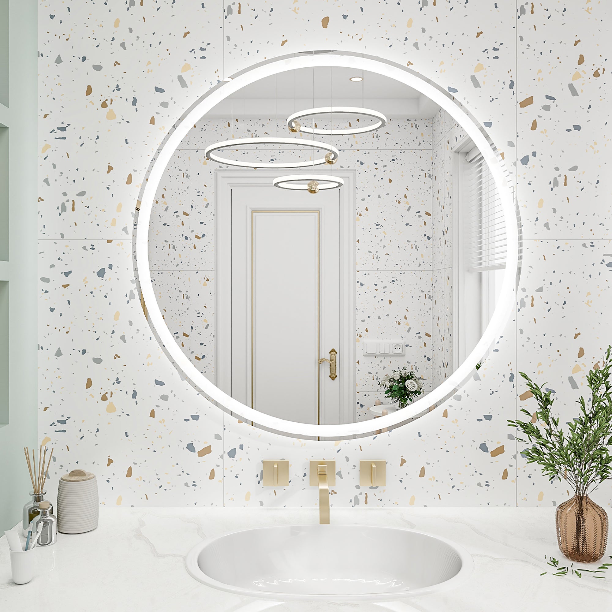 Round Frameless Dimmable Wall Mounted LED Bathroom Vanity Mirror
