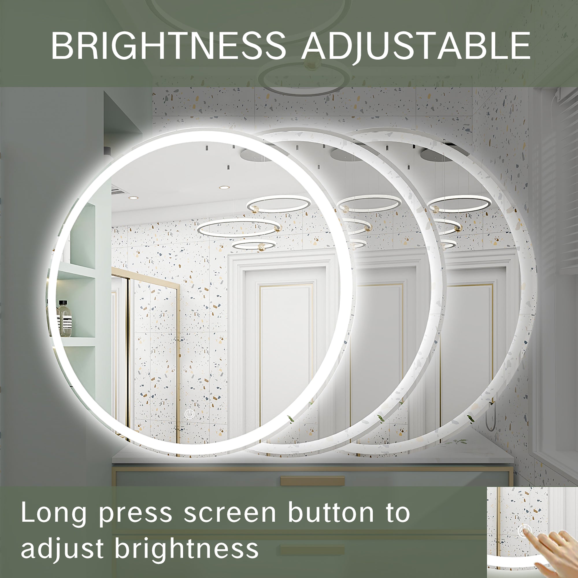 Round Frameless Dimmable Wall Mounted LED Bathroom Vanity Mirror