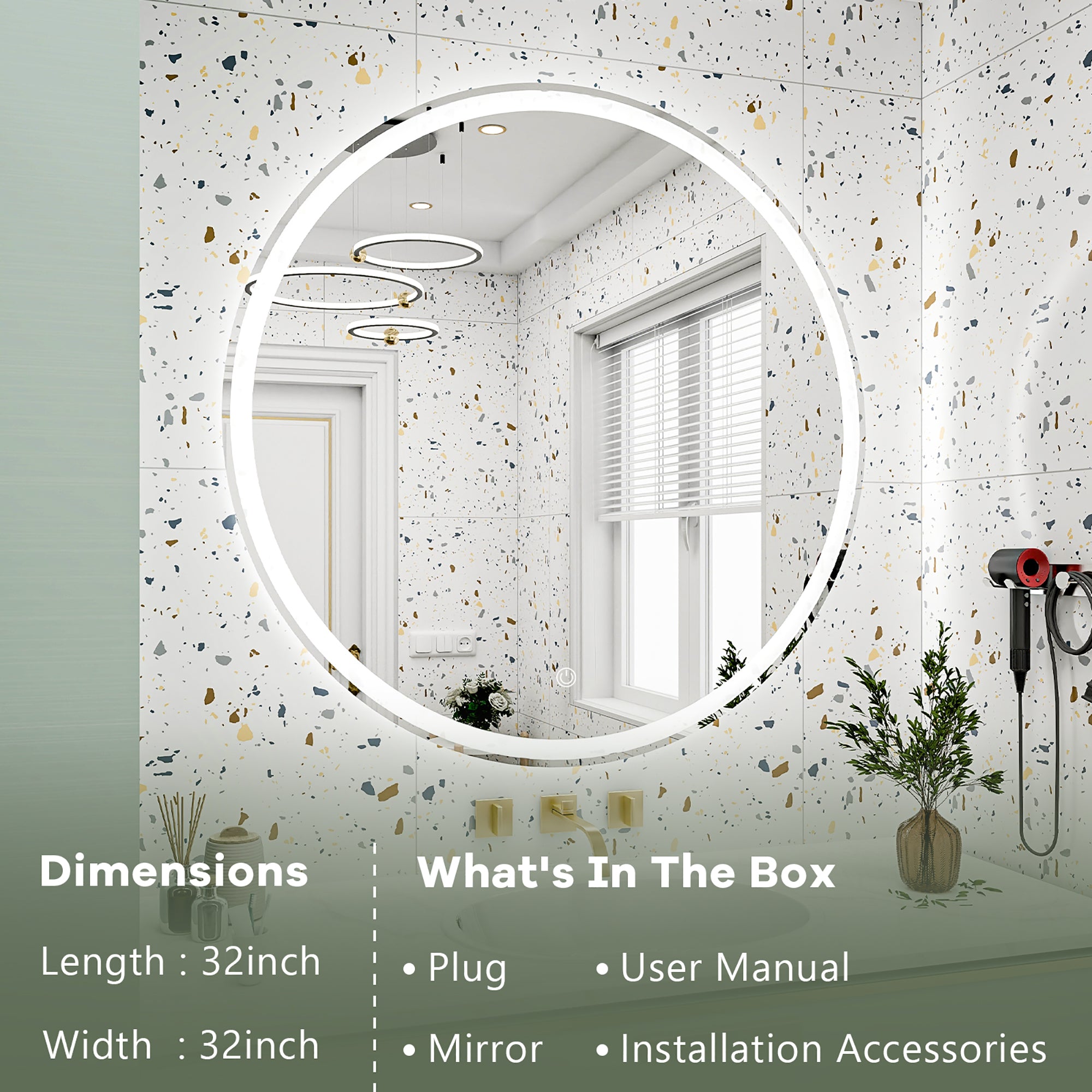 Round Frameless Dimmable Wall Mounted LED Bathroom Vanity Mirror