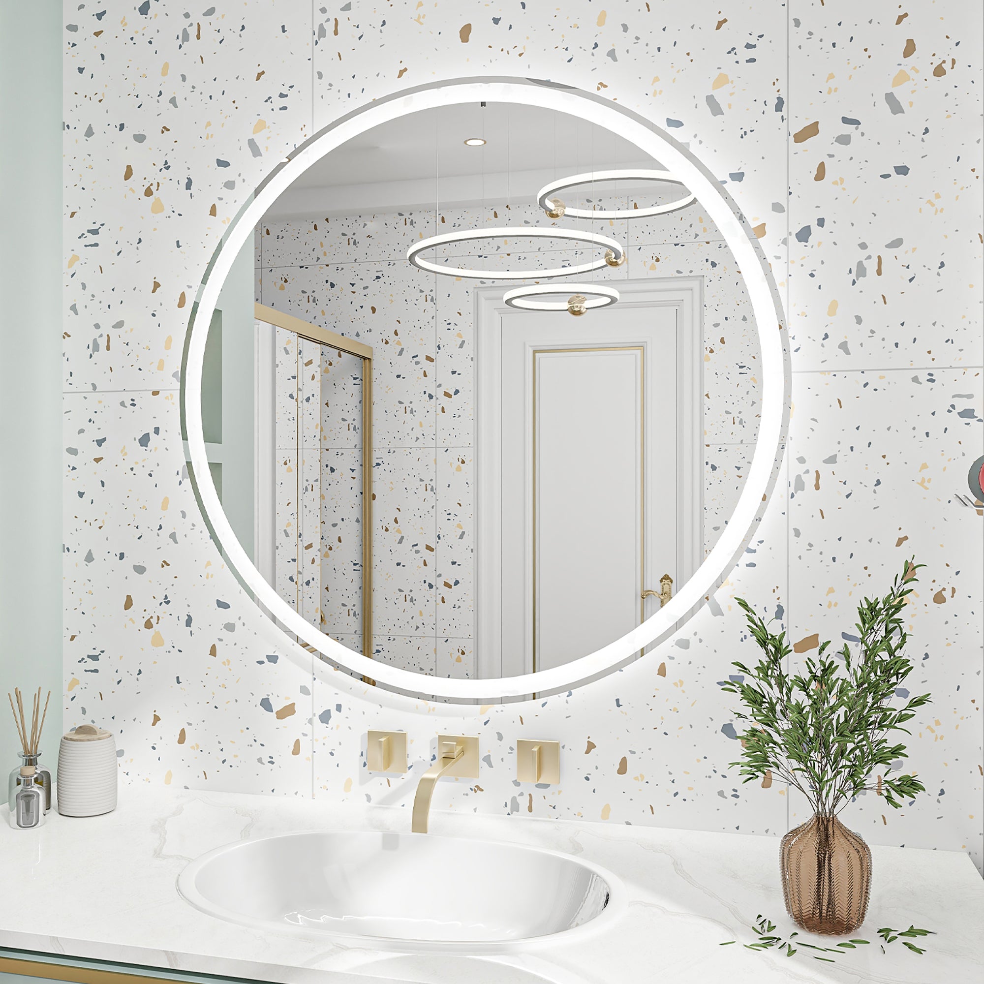 Round Frameless Dimmable Wall Mounted LED Bathroom Vanity Mirror