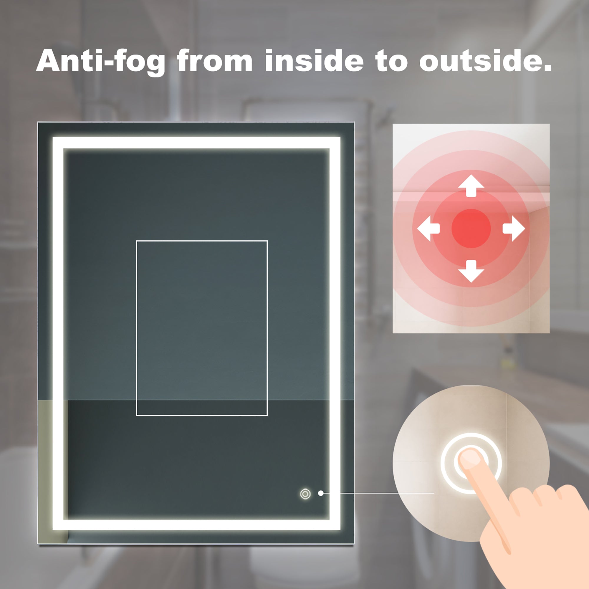 Rectangular Frameless Anti-Fog Wall Mounted LED Bathroom Vanity Mirror
