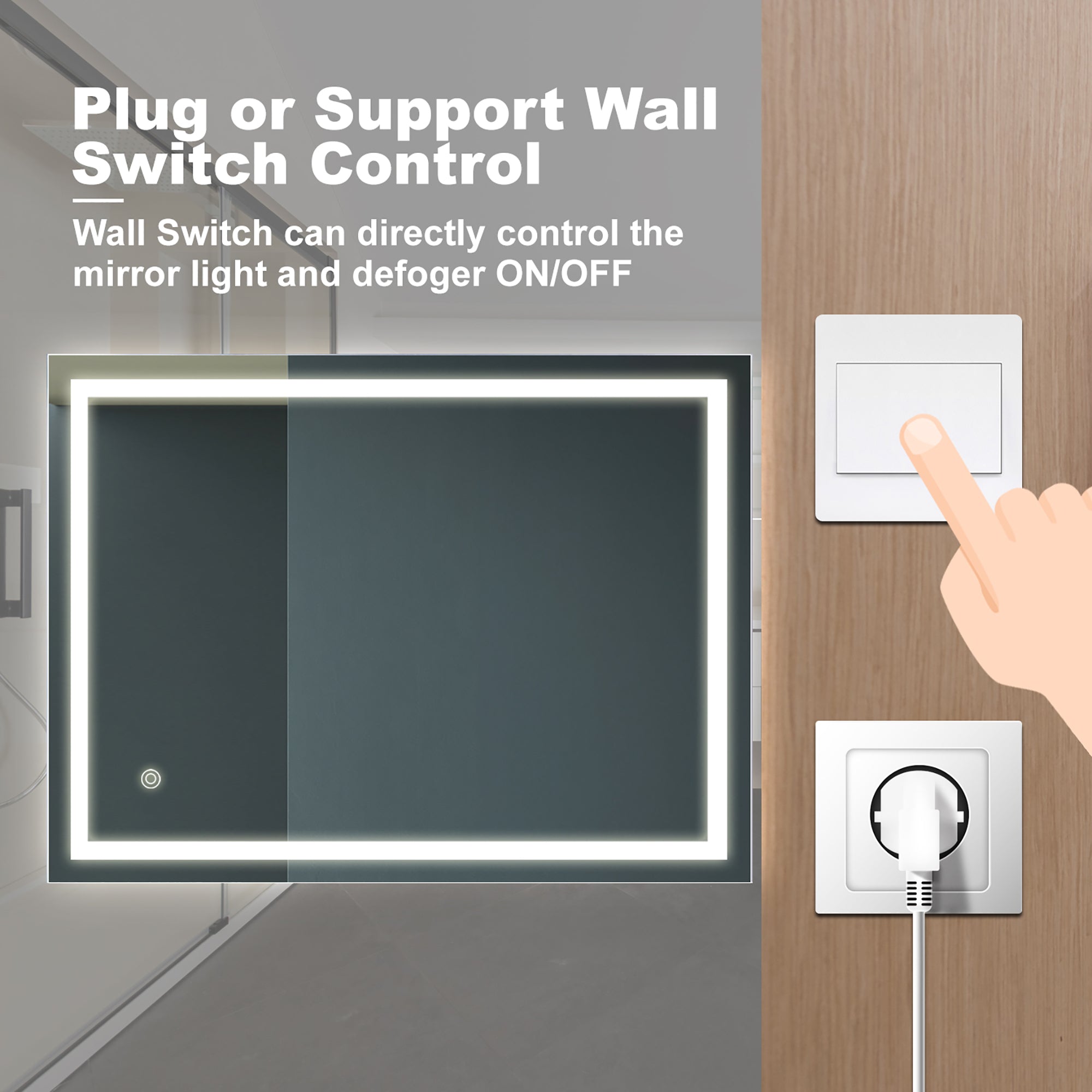 Rectangular Frameless Anti-Fog Wall Mounted LED Bathroom Vanity Mirror